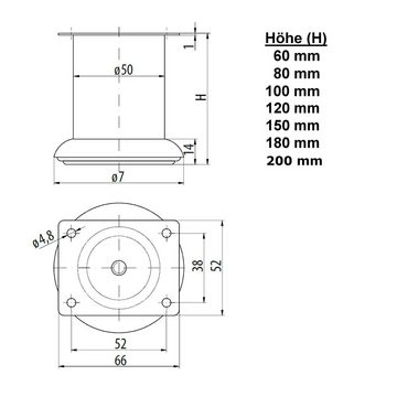 SO-TECH® Möbelfuß Möbelfuß LANCE Ø 50 / 70 mm Chrom glänzend Höhe: 80-200 mm
