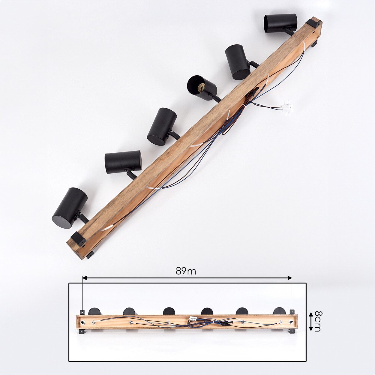hofstein Deckenleuchte Deckenlampe aus Metall/Holz in Schwarz/Naturfarben, ohne Leuchtmittel, Leuchte im Industrial/Vintage-Design m. verstellbaren Schirmen, 6x – Bild 5 von 5