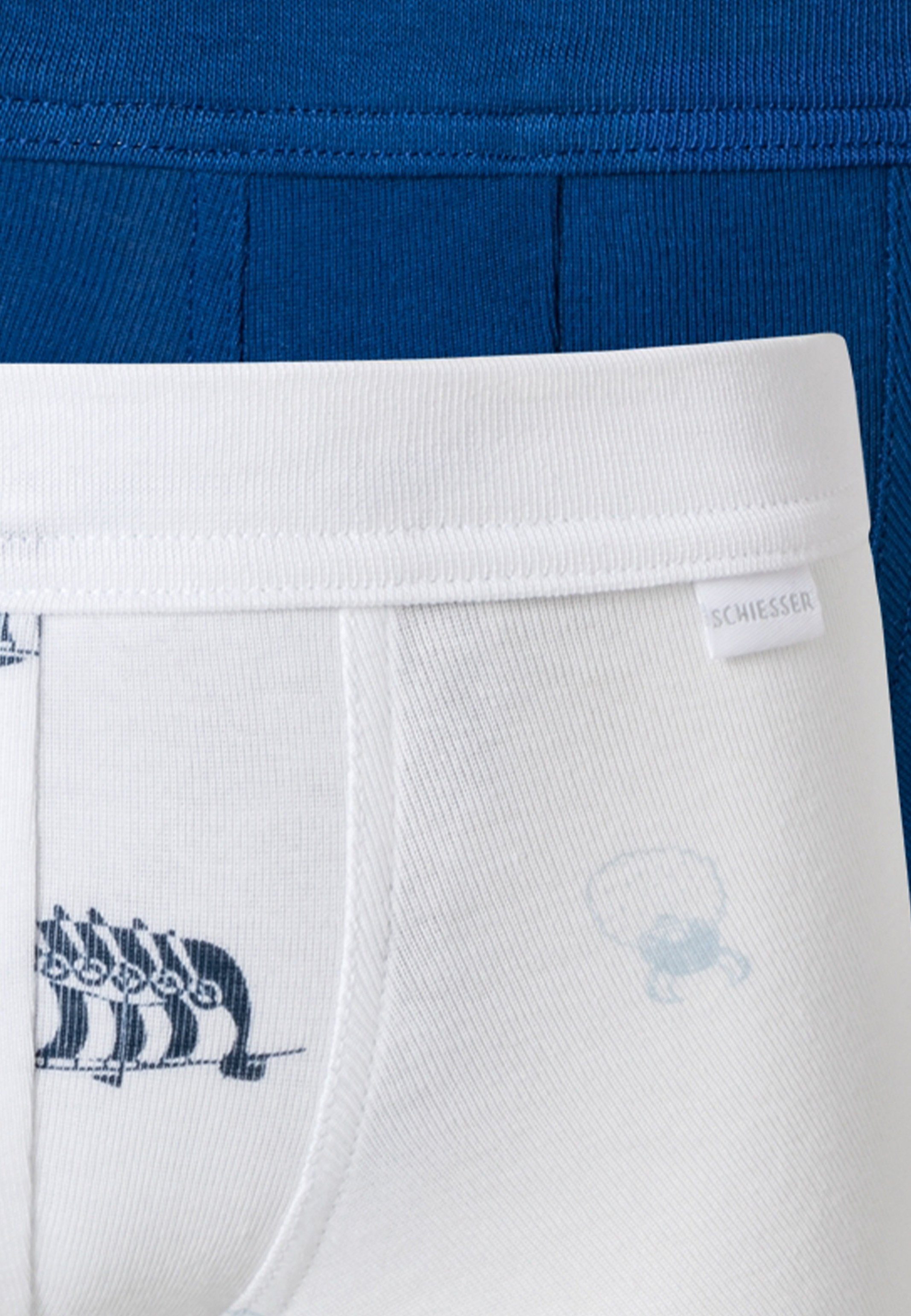 Organic Baumwolle breiter Short Cotton Softbund - 2-St) Boxer - Retro Pack Pant (Spar-Set, Weiß / Blau Feinripp Extra / Retro 2er Schiesser