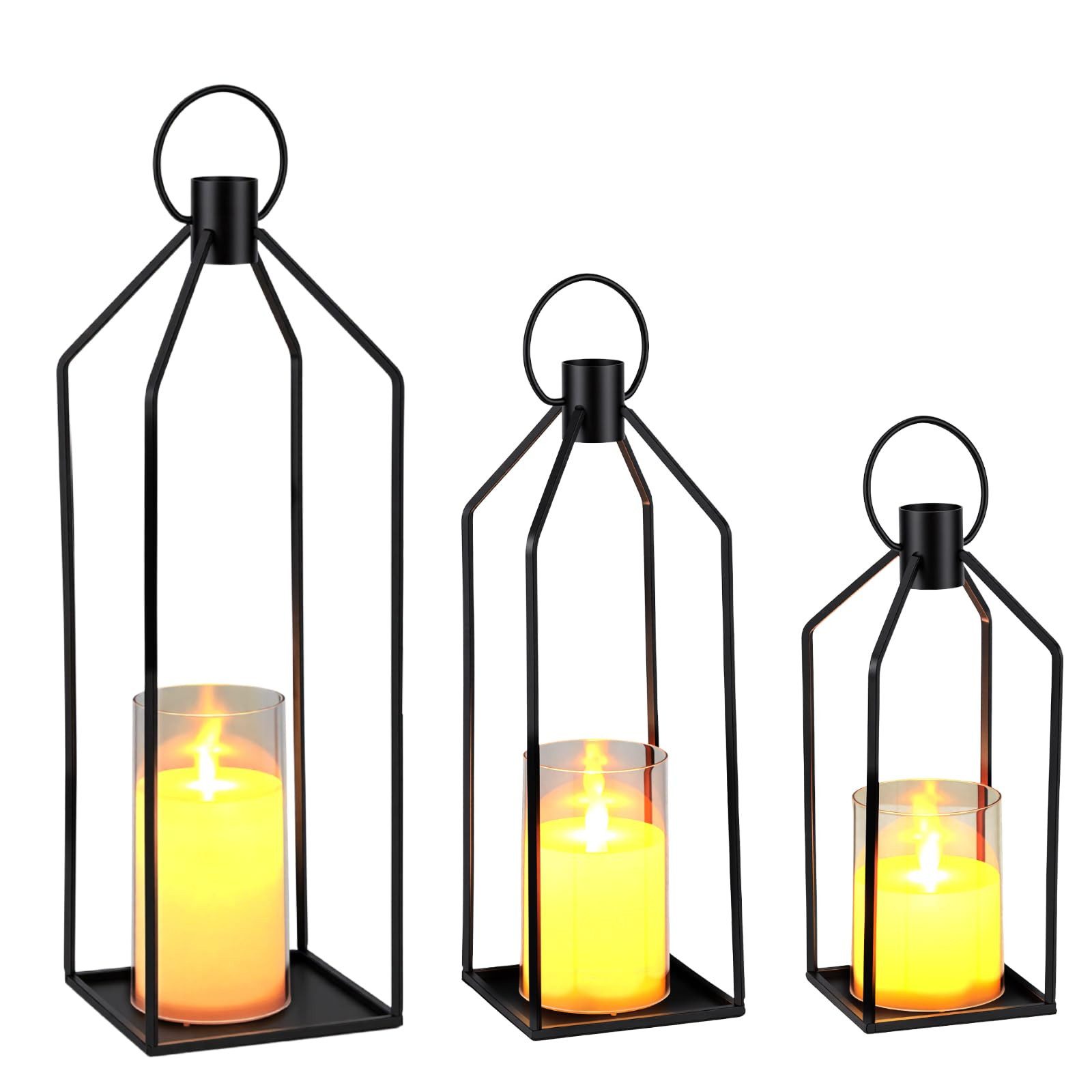 GarveeMore LED-Kerze flackernde Kerzenständer Set mit Fernbedienung, Timer (3-tlg), 30/38/48 cm, batteriebetrieben, Eisen & Acryl, Schwarz/Gold