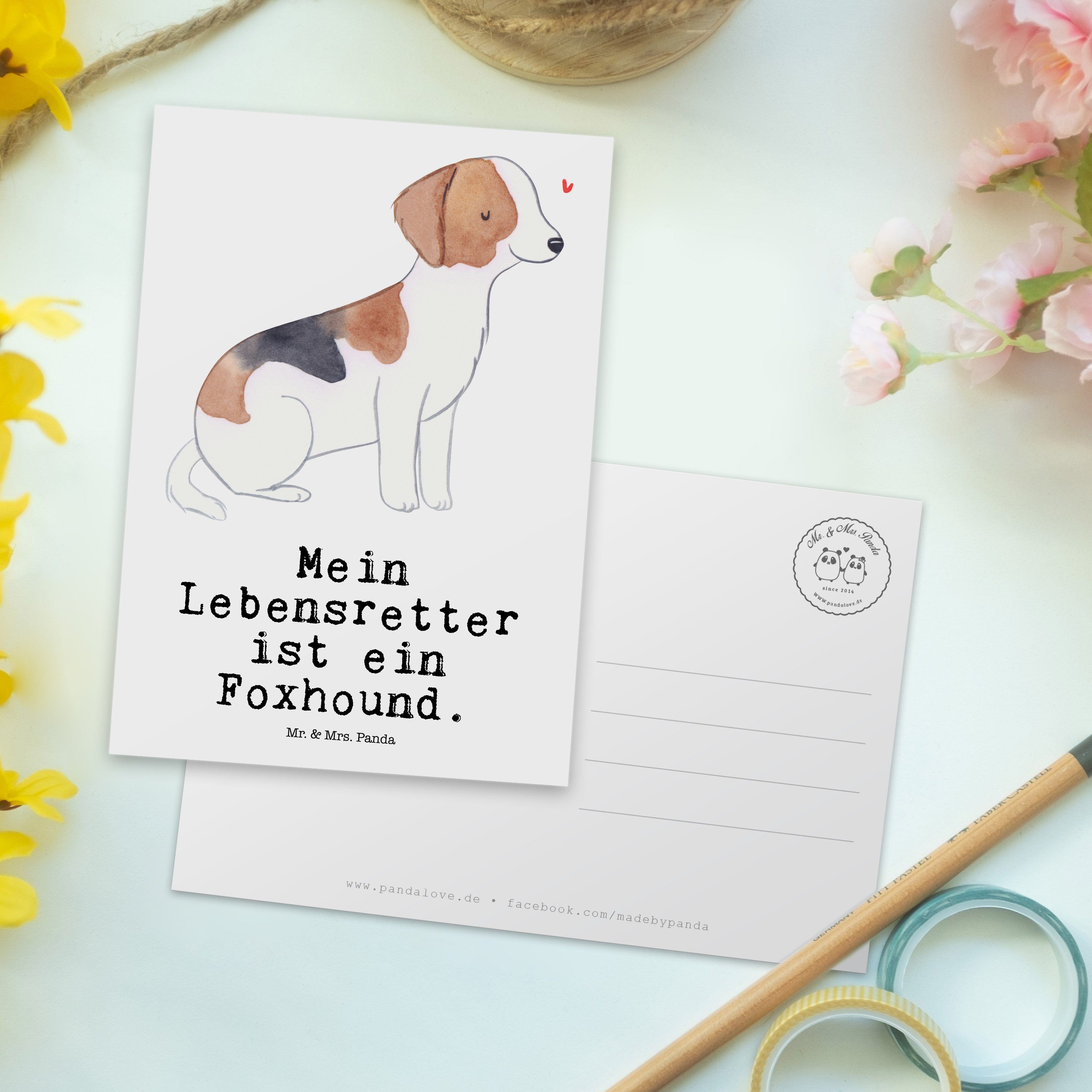 Lebensretter Mr. Geburtstagskarte & Foxhound Postkarte - Mrs. - Panda Geschenk, Weiß Jagdhund,