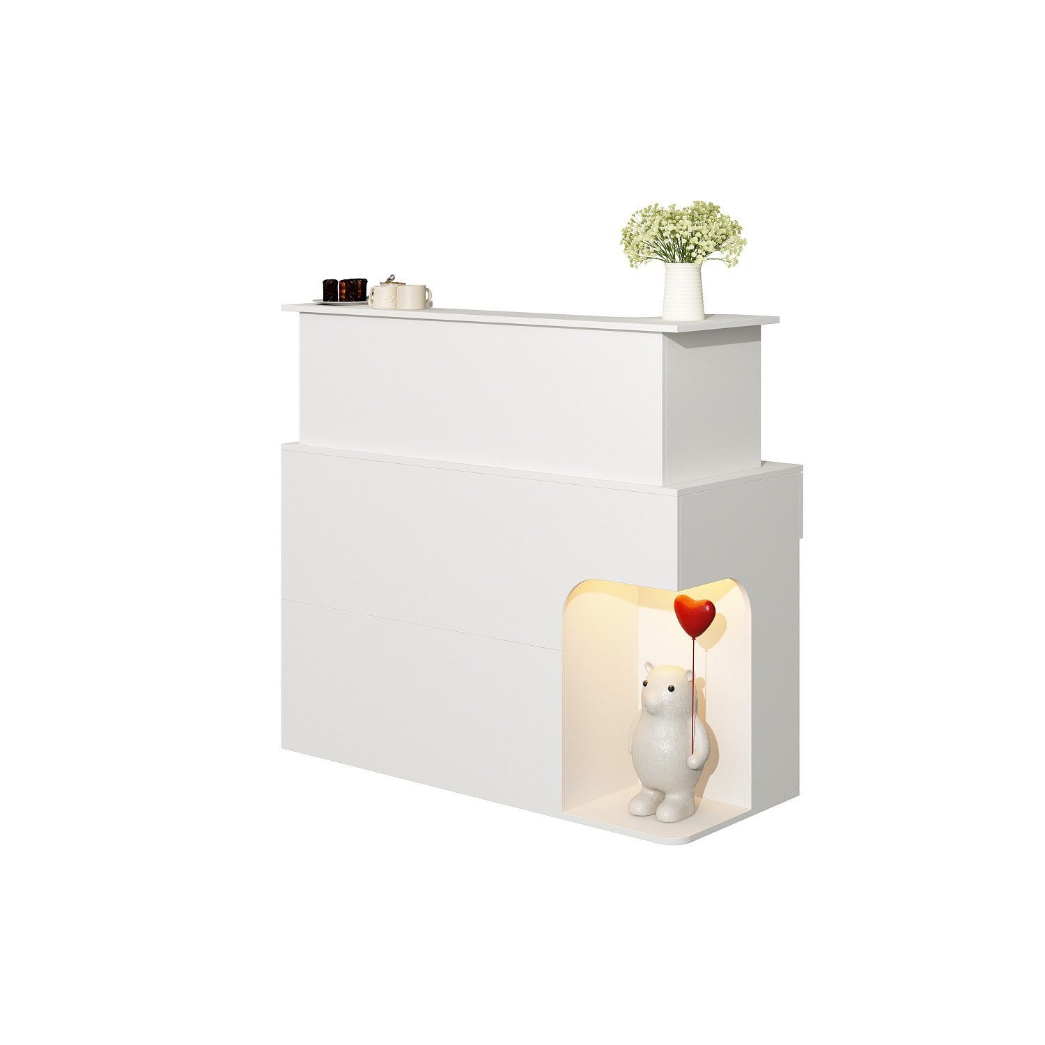HOMSEE Empfangstheke Empfangstresen mit LED-Beleuchtung, 120×110×50 cm, abschließbar (1-St), mit viel Stauraum, modernes Weißdesign