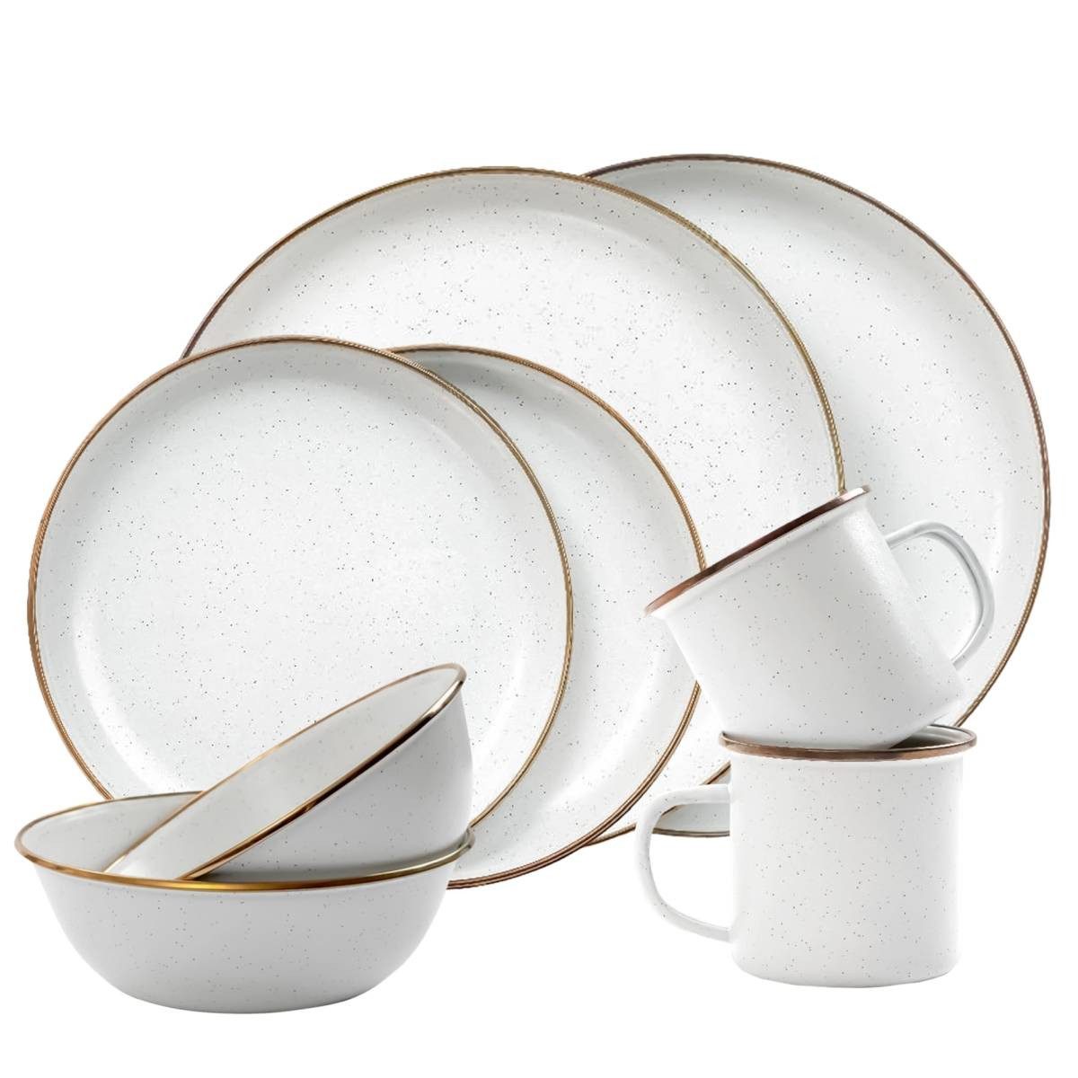 Geschirr-Set "Emaille" egg shell (cremeweiß) f. 2 Personen Camping Outdoor Picknick