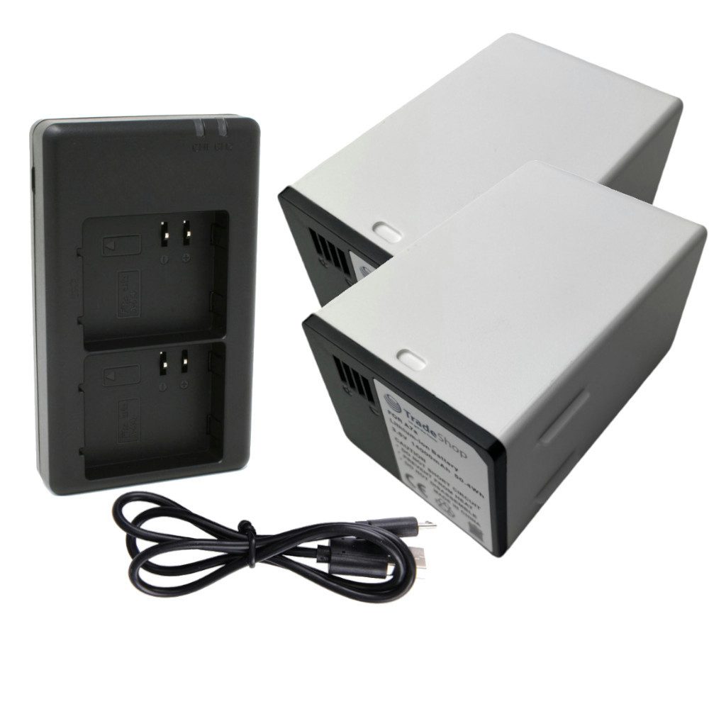 Trade-Shop 3in1 Set passend für Arlo Go 2, VML2030, FB1001, A-14 Ladegerät + 2x Kamera-Akku Li-Ion 14000 mAh (3,6 V), Mit Micro-USB und USB-C