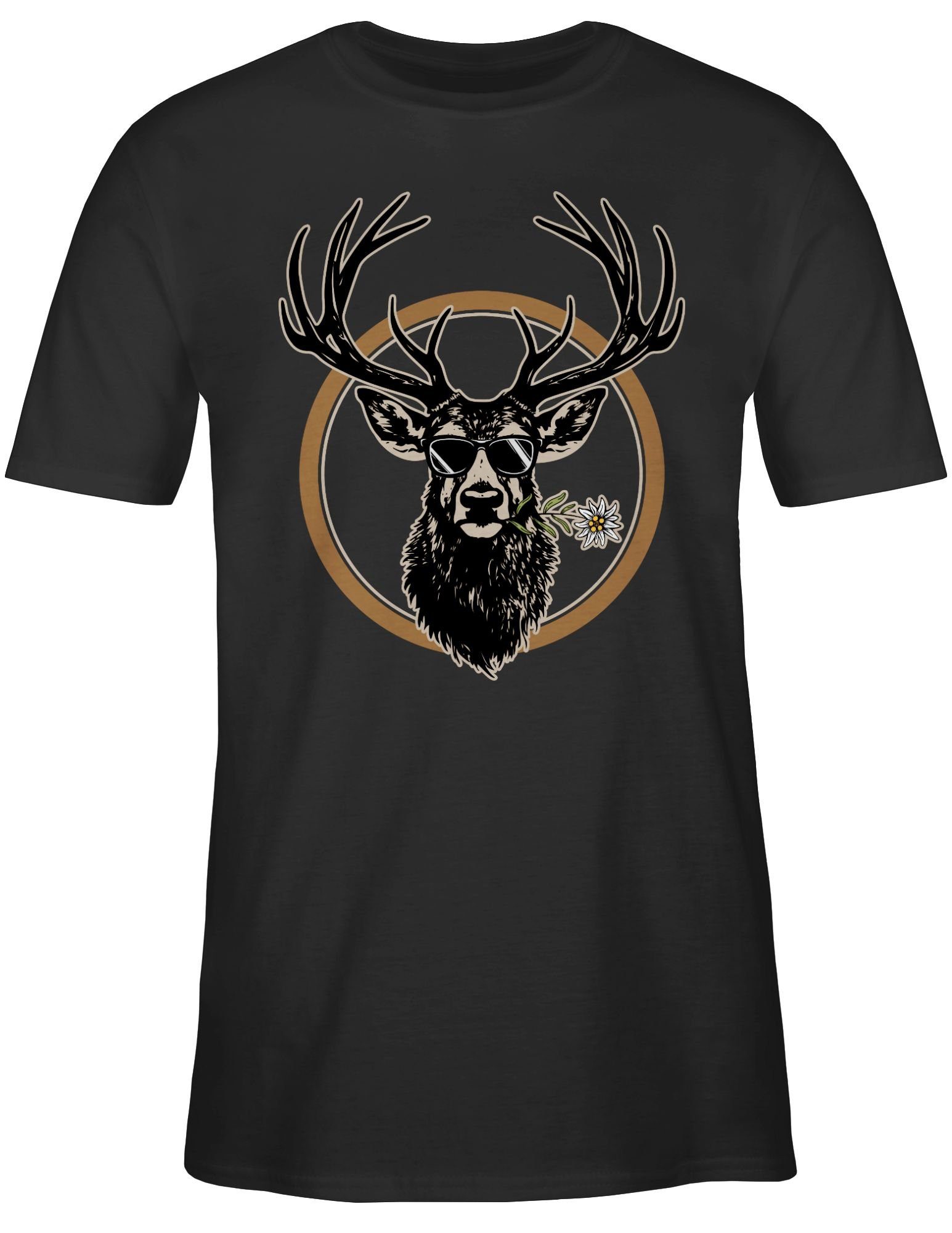 Hirschgeweih für Herren Cooler Schwarz Mode T-Shirt Hirsch Shirtracer 02 Oktoberfest Jäger