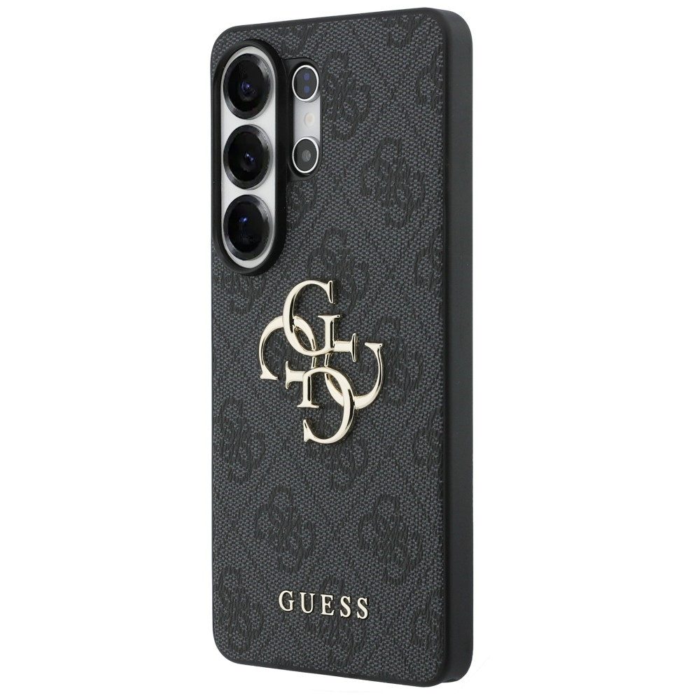 Guess Handyhülle Hülle grau Galaxy S26 Ultra Kunstleder Big Logo goldfarben Metall 6,9 Zoll, Kantenschutz