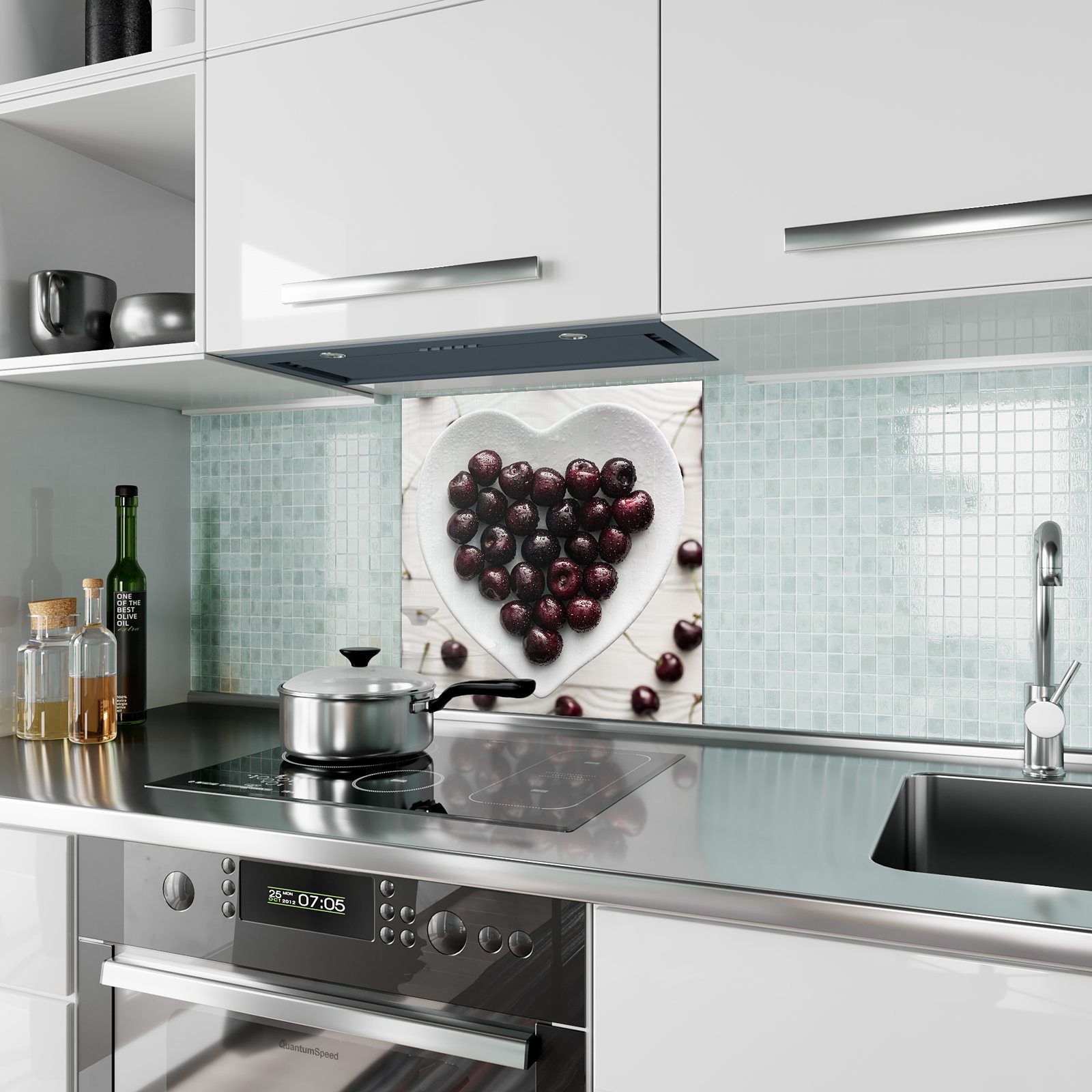 Motiv Spritzschutz Küchenrückwand Kirschen Küchenrückwand mit in Glas Herzteller Primedeco