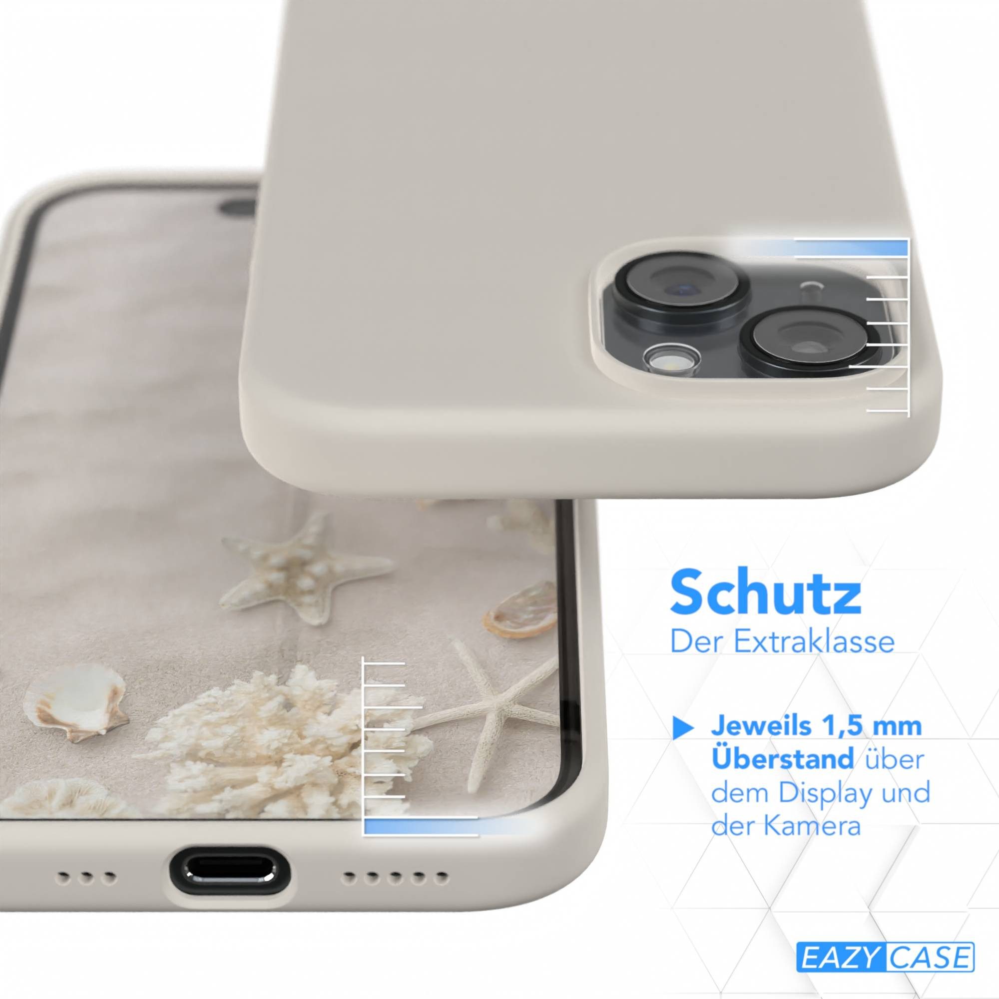 EAZY CASE Handyhülle Premium Silikon Case für Apple iPhone 15 6,1 Zoll, Hülle Silikon mit Displayschutz Handy Softcase Slimcover Taupe / Beige