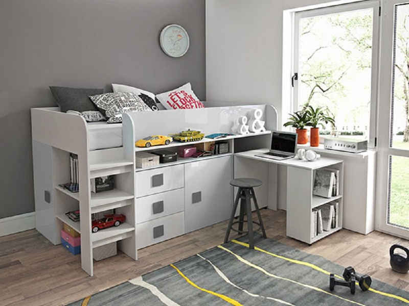 Feldmann-Wohnen Hochbett TOLEDO 1 (Etagenbett mit Schreibtisch + 2 Schränke) Farbe wählbar