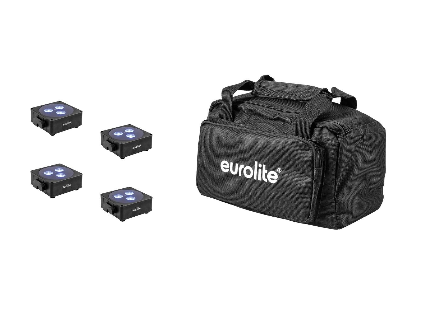 Discolicht EUROLITE Set 4x AKKU Flat Light 3 sw + Soft-Bag