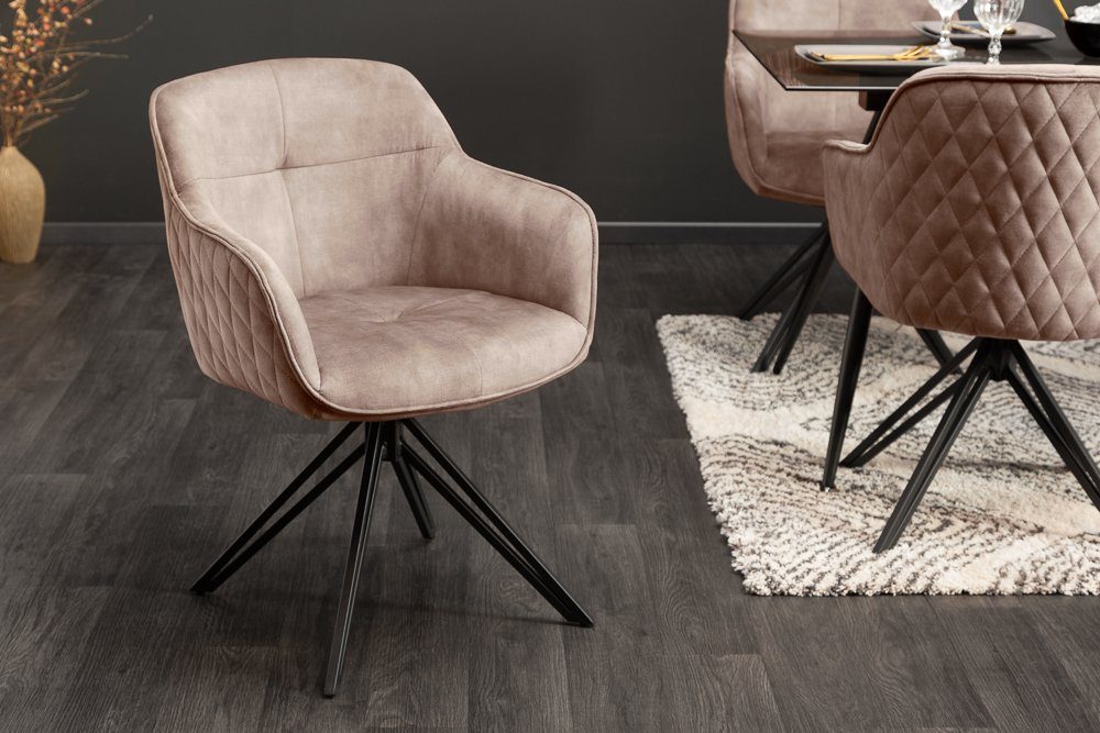 riess-ambiente Polsterstuhl EUPHORIA champagner/schwarz – Samt, drehbar, Metall-Füße, mit Armlehne (Einzelartikel, 1 St), bequemer Retro-Stuhl mit 180° Drehfunktion – ideal für edle Esszimmer