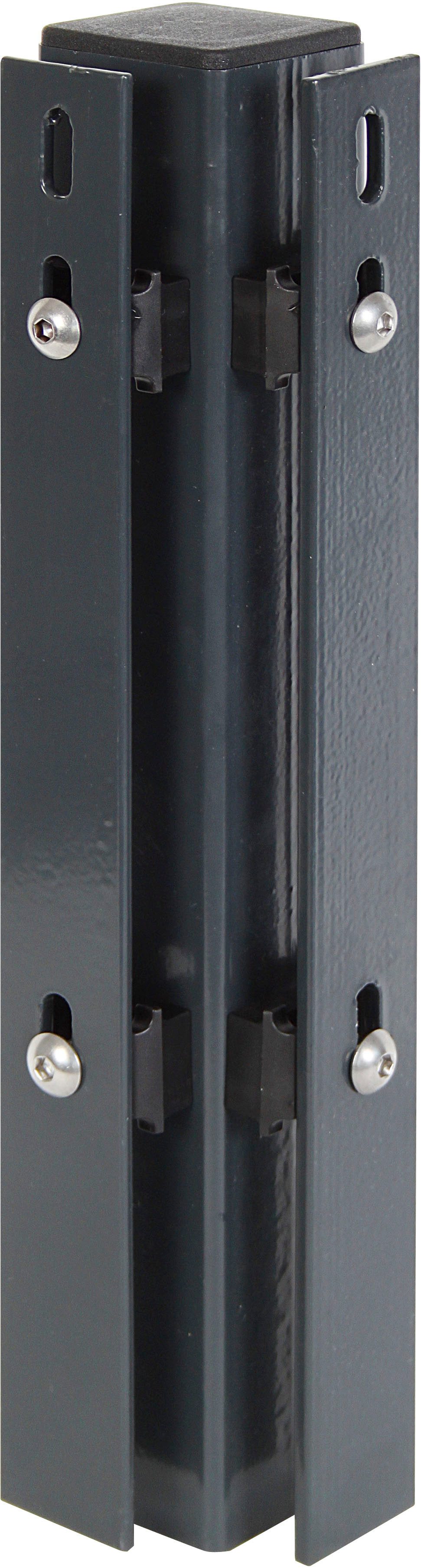 Alberts Eckpfosten, 60x60 mm für Doppelstabmattenzaun, 225 cm, mit Flacheisen