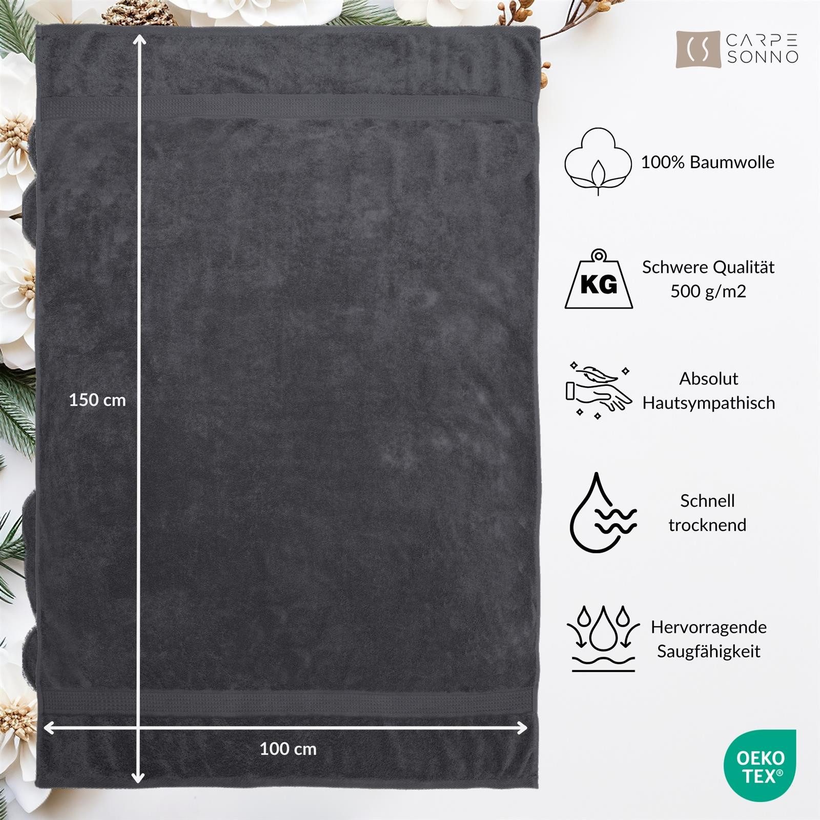 Carpe Sonno Badetücher 100x150 cm 100% Baumwolle Handtuch 500 Gramm /m2 Frottier Duschtuch, Frottier (Spar-Set, 2-St), Extra Soft & Weich, Saugfähig, Schwer, Atmungsaktiv, schnell trocknend