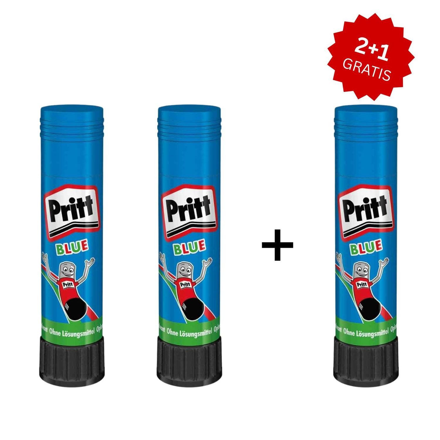 PRITT Klebestift 3×10 g – 3 für 2 Vorteilspack Blau, (Multipack, 3-tlg)