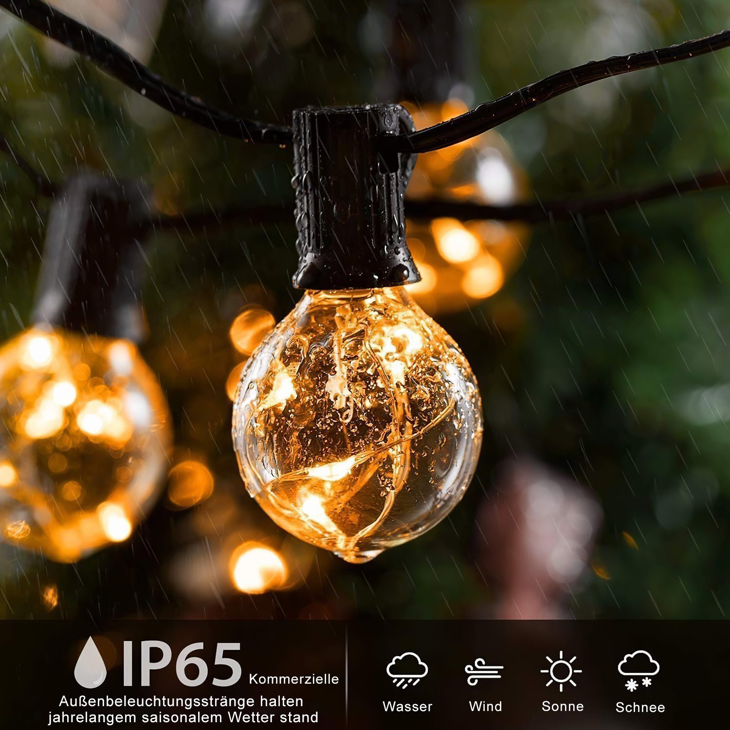 für IP65 G40 Smart Weihnachten, Warmweiß Lichterkette Party Quntis Glühbirnen, Gartenleuchte 11,7M 30+3, Home,