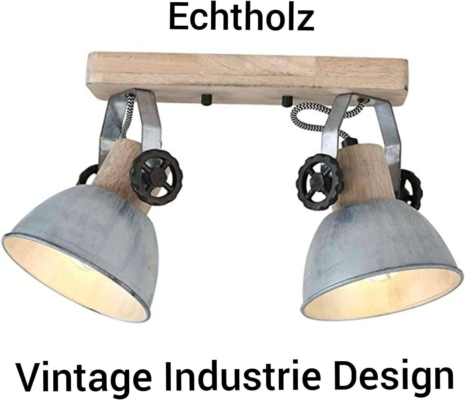 Metall Lichthandel moderne Warmweiß, Deckenlampe Holz Vintage Vielfältige Deckenleuchte Atmosphäre, LED & incl. Hoch Retro 7969Nickel Rustikal Lampenschirme LED, Anwendungsbereiche, Vintage Gemütliche Design, wechselbar, LED Schwenkbare 7W Industrie