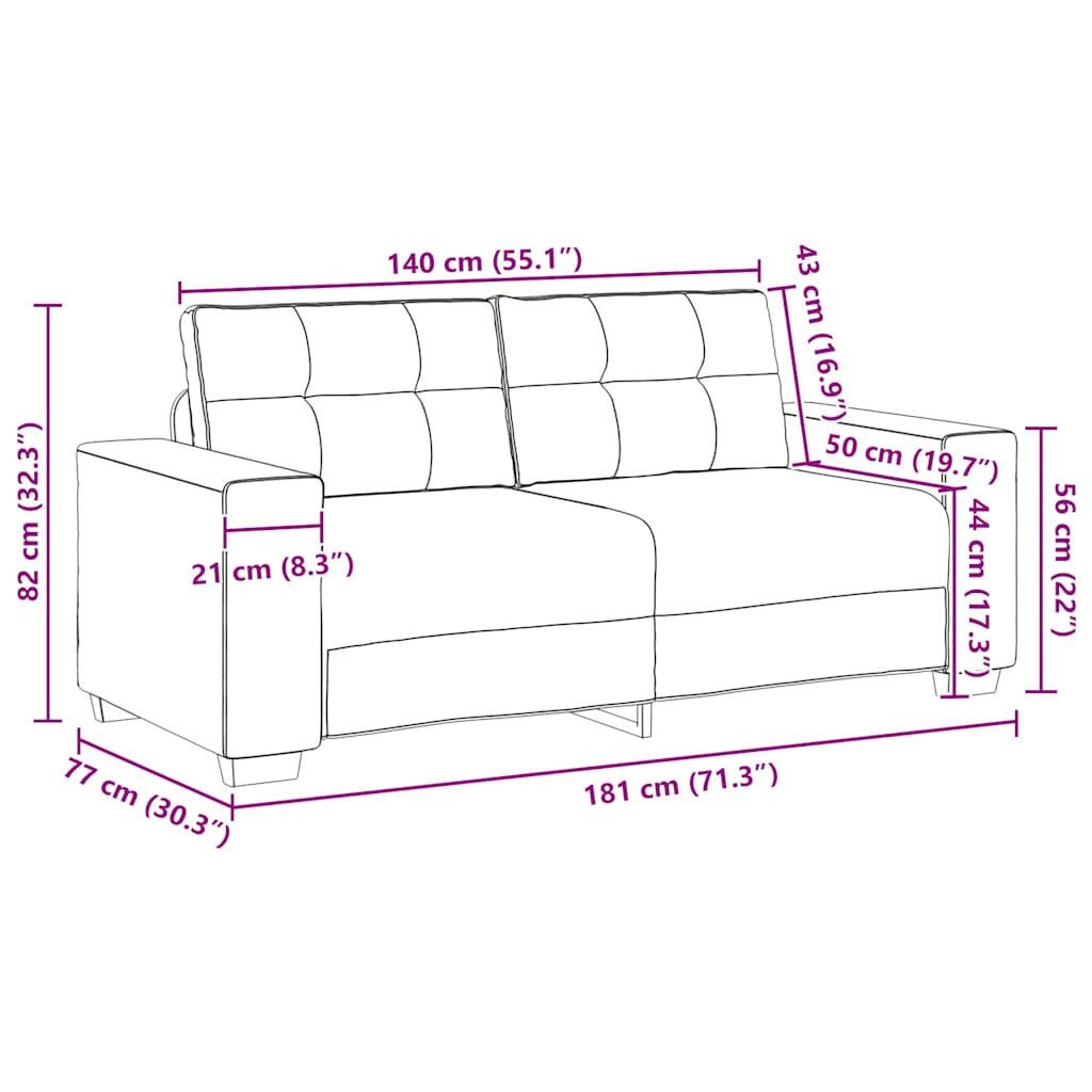 vidaXL Sofa Zweisitzer-Sofa Hellgrau 180x77x82 cm Samt, 1 Teile