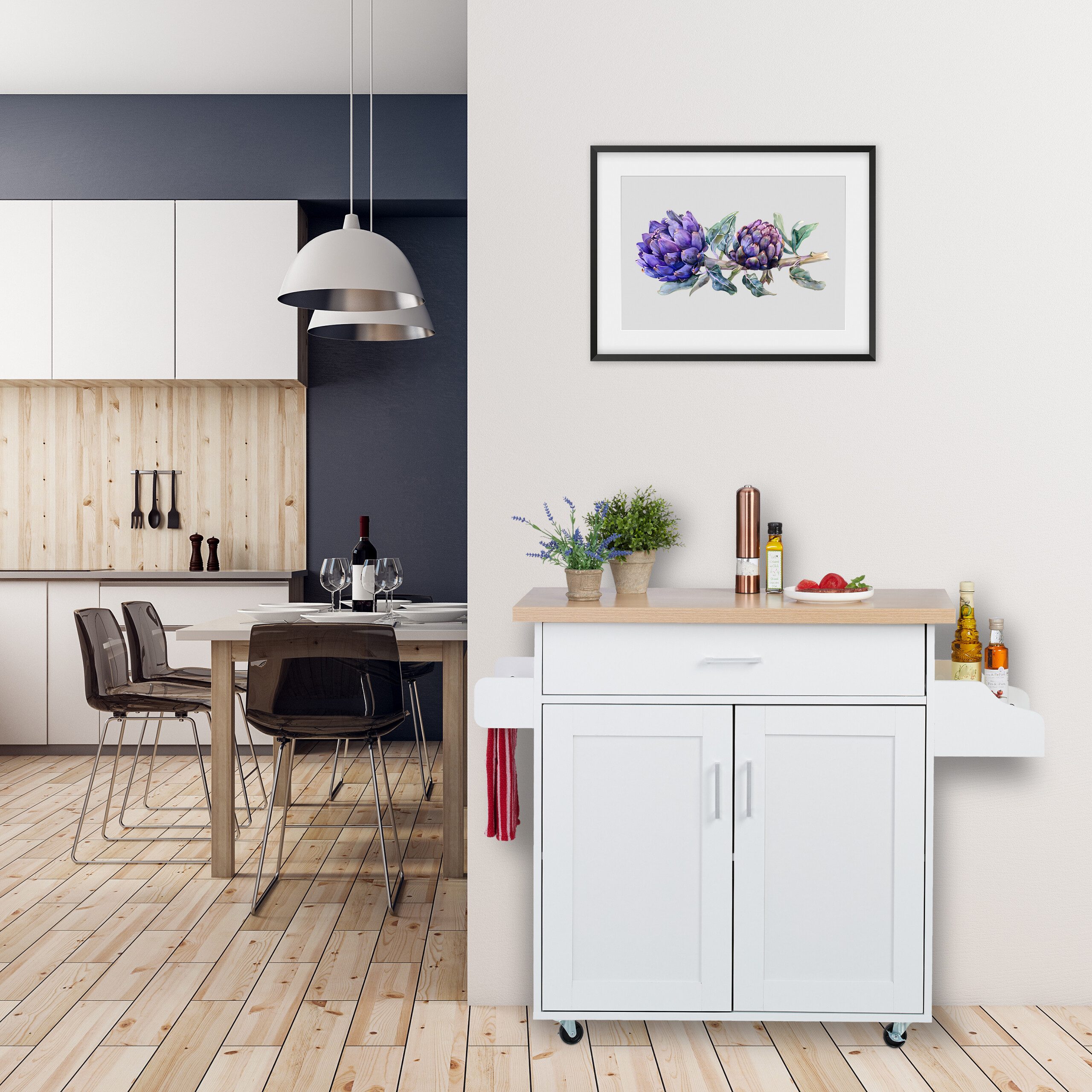 relaxdays Küchenwagen mit Arbeitsplatte, Weiß günstig online kaufen