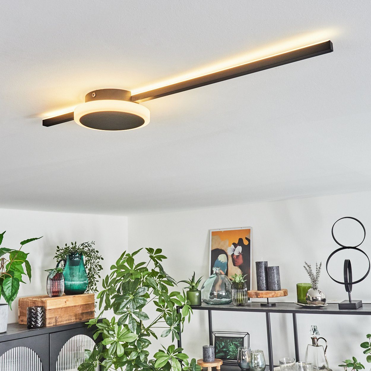 insgesamt, 1550 moderne Metall/Kunststoff wechselbar, 11,7 an Decke, LED aus mit Deckenleuchte Kelvin, 3000 hofstein in Schwarz/Weiß, Lumen Deckenlampe LED Watt der Lichteffekt