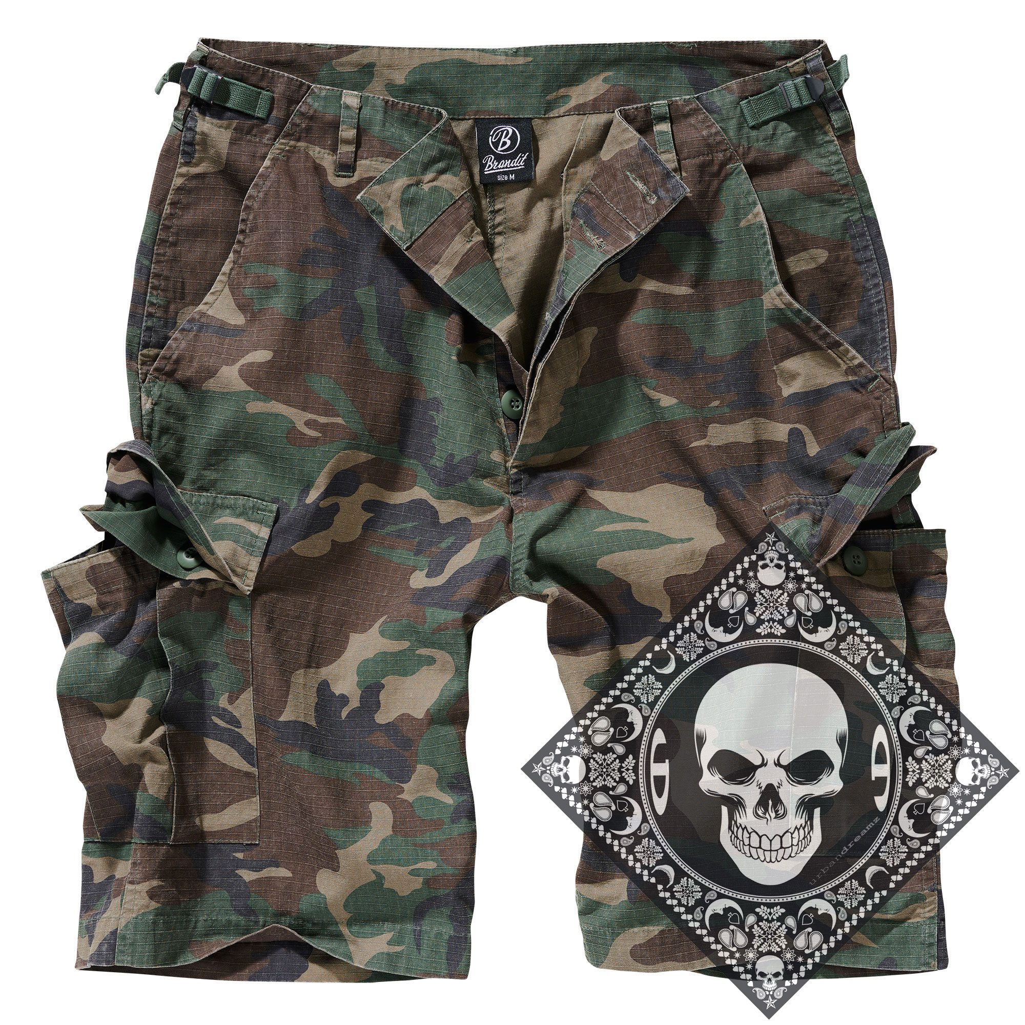 Brandit Cargoshorts Cargo Shorts kurze Hose Ripstop Army mit UD Bandana