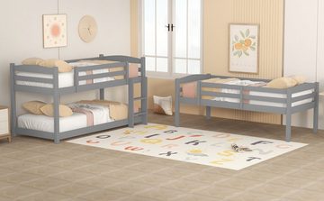 OKWISH Bett Kinderbett, Single-Size-Holz-Dreier-Etagenbett für Kinder (90*200cm), Ohne Matratze