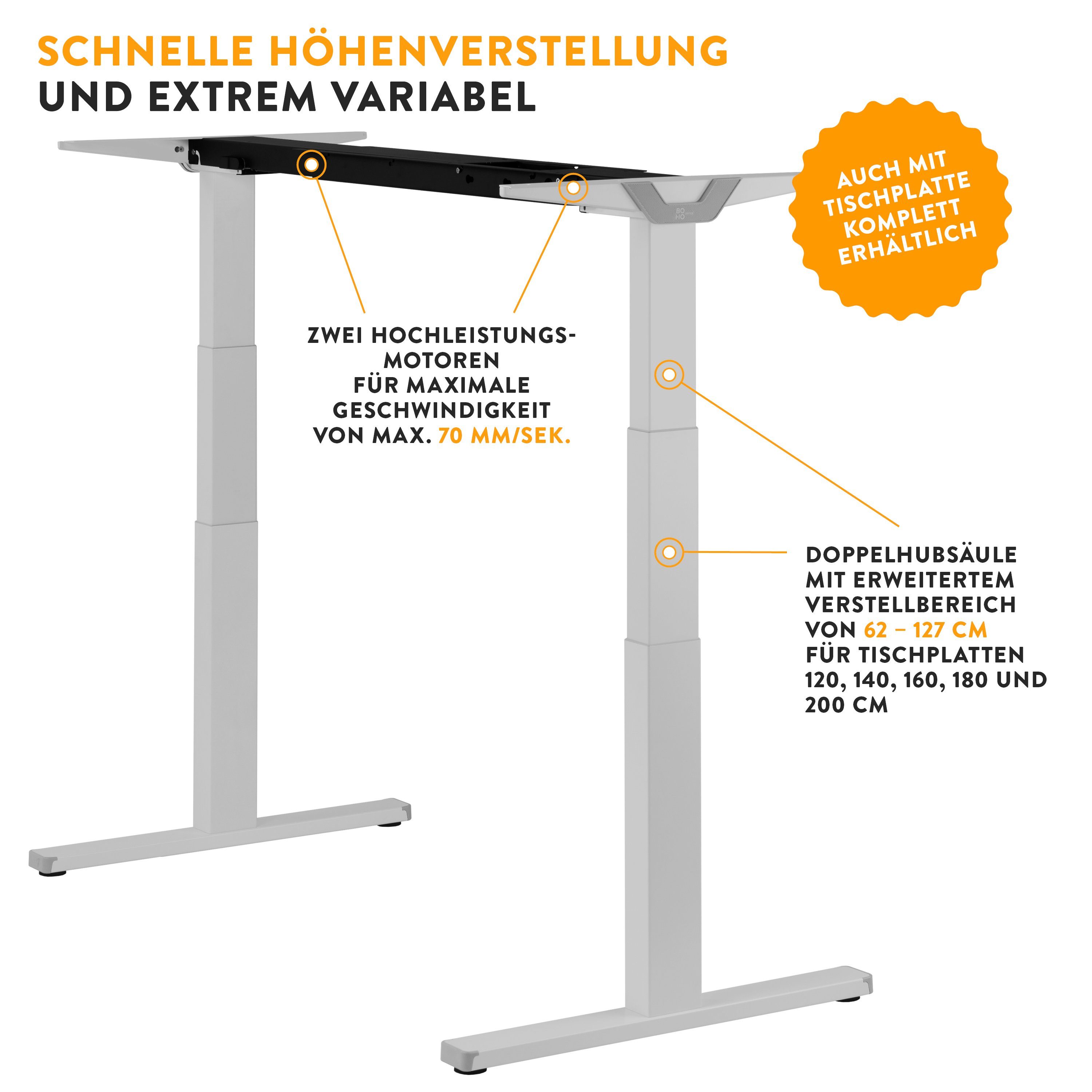 - Silber - in höhenverstellbar Line, Premium stufenlos in ohne elektrisch Tischplatte Silber Germany | Made office® Schreibtisch boho