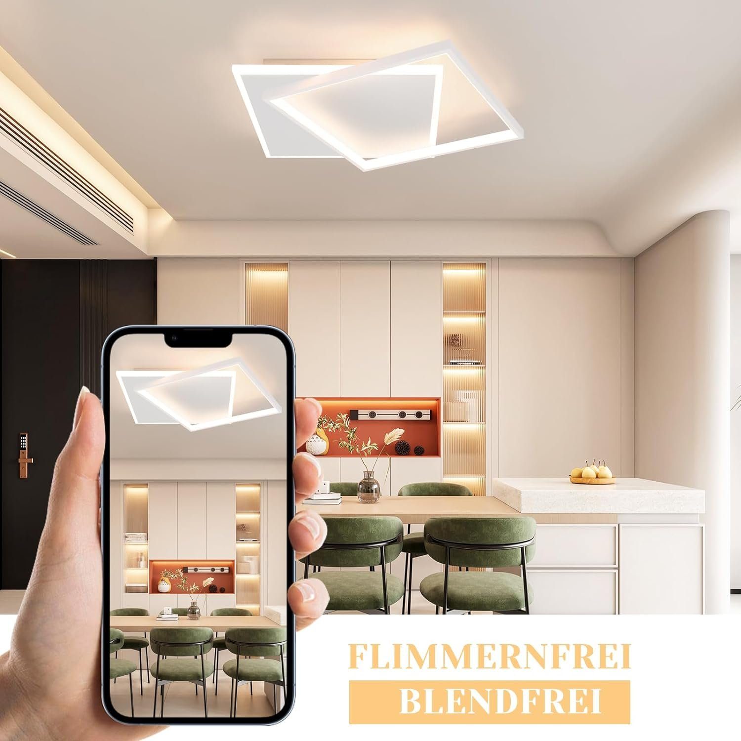 mit Studio Fernbedienung Deckenleuchte Arbeitszimmer Dimmbar 44W, Schlafzimmer fest LED LED Weiß Büro Nettlife Augenschutz, integriert, Kinderzimmer für Deckenlampe