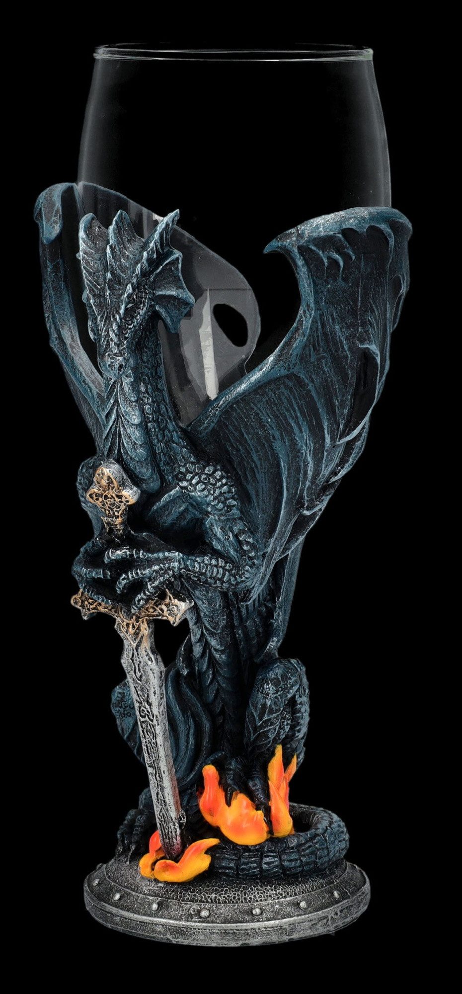 Figuren Shop GmbH Becher Glas Kelch Drache - Fire Blade - Fantasy Dekoration Weinkelch Drachen, Kunststein (Polyresin), Glas