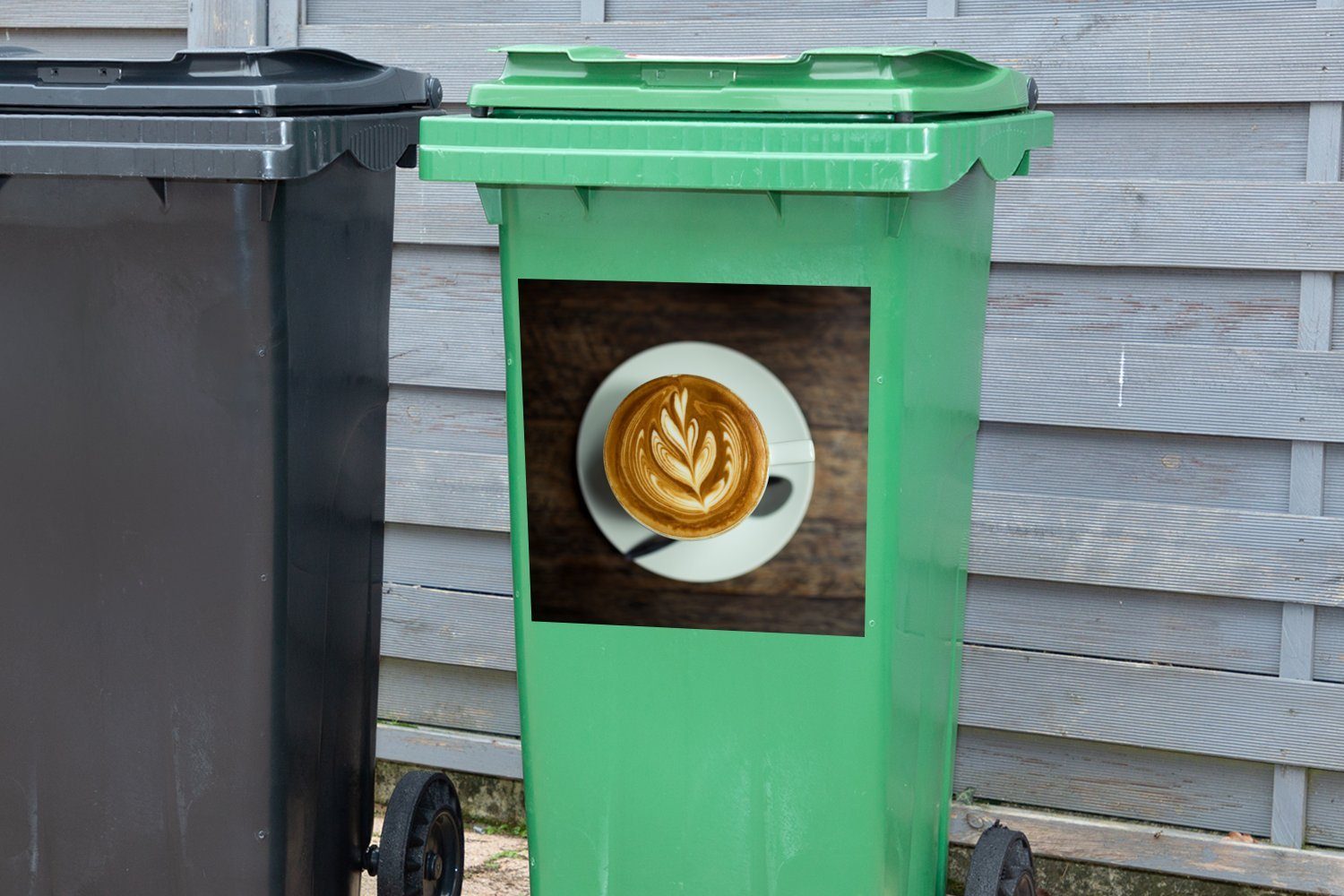 MuchoWow St), wurde Blume, einer Tasse (1 Cappuccino geformt Wandsticker Luftaufnahme die Mülleimer-aufkleber, Mülltonne, Sticker, einer in Abfalbehälter Container,