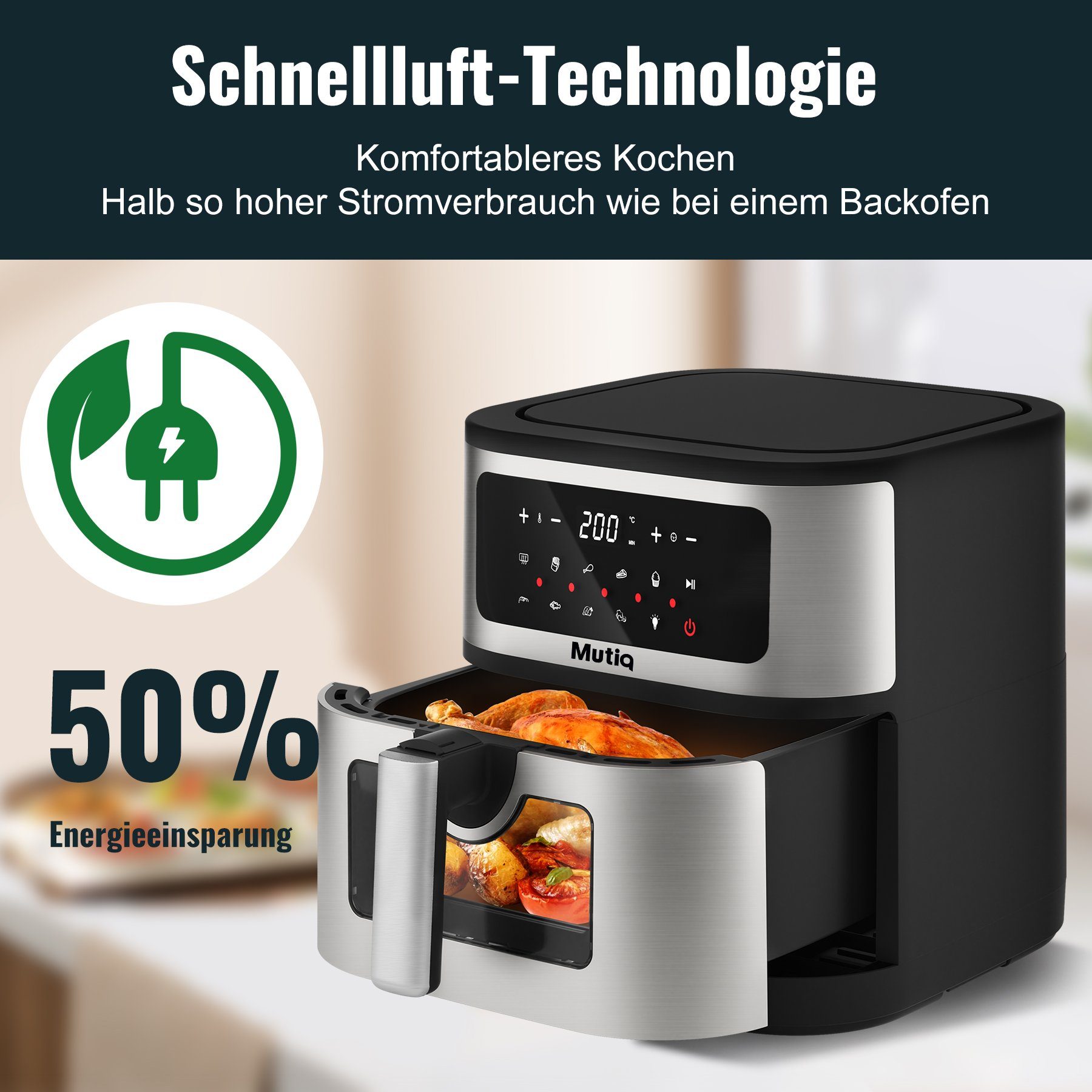 Senmudi heissluftfriteuse Air Heißluftfritteuse Visuelle 7.5LXXL W, Kochprogramme, fryer 10 LED-Touchscreen, 1800,00 Display digitales