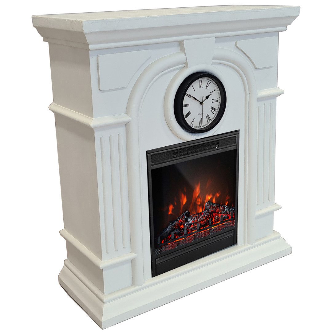abc HOME Elektrokamin LED Flamme & Heizung – Kaminumbau mit Uhr – 96cm
