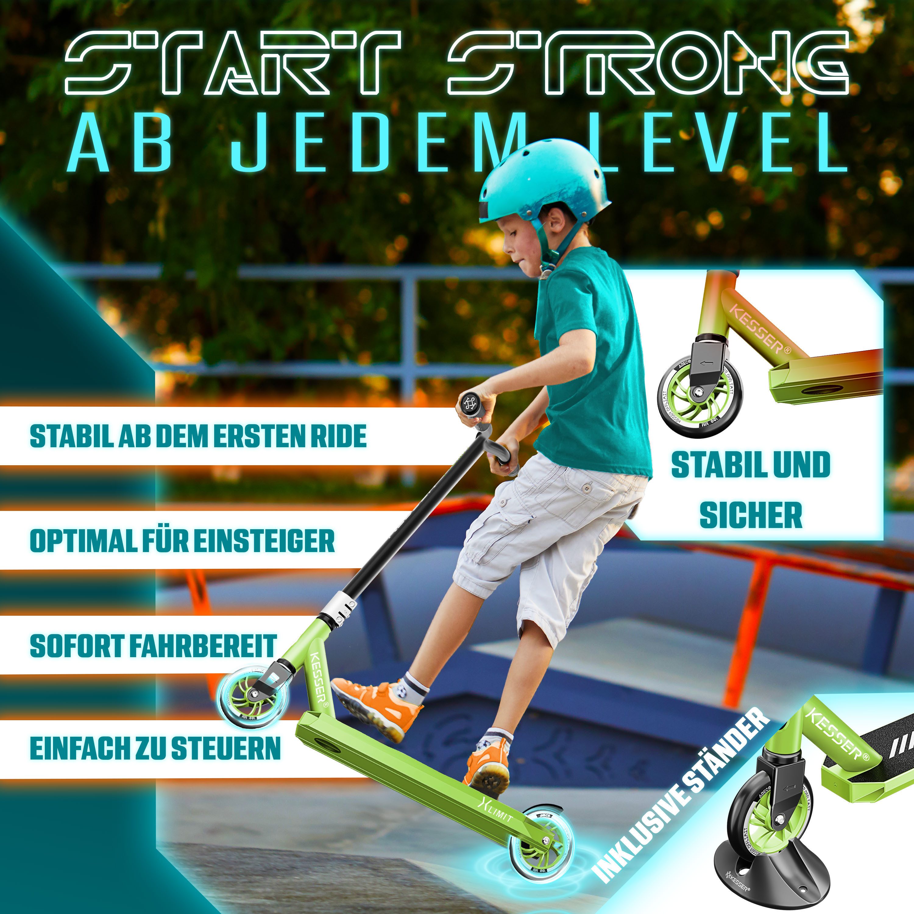 KESSER Scooter, Stunt Scooter X-Limit-Pro 360° Lenkung Funscooter Stuntscooter