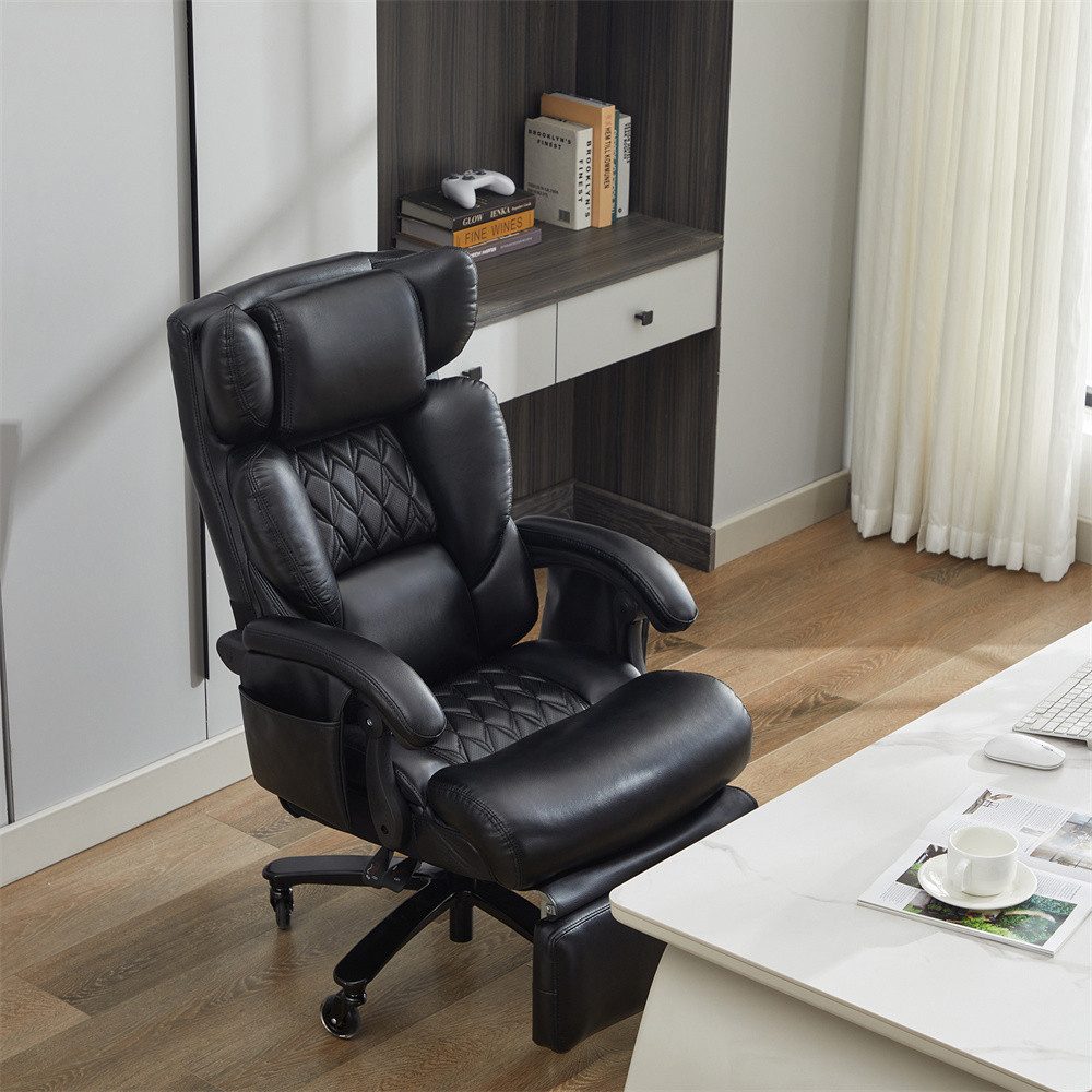 OKWISH Bürostuhl Chefsessel mit Massage- und Heizfunktion (mit 360° drehbar, verstellbare Rückenlehne, Kunstleder, Fußstütze, 1 St), mit Massage