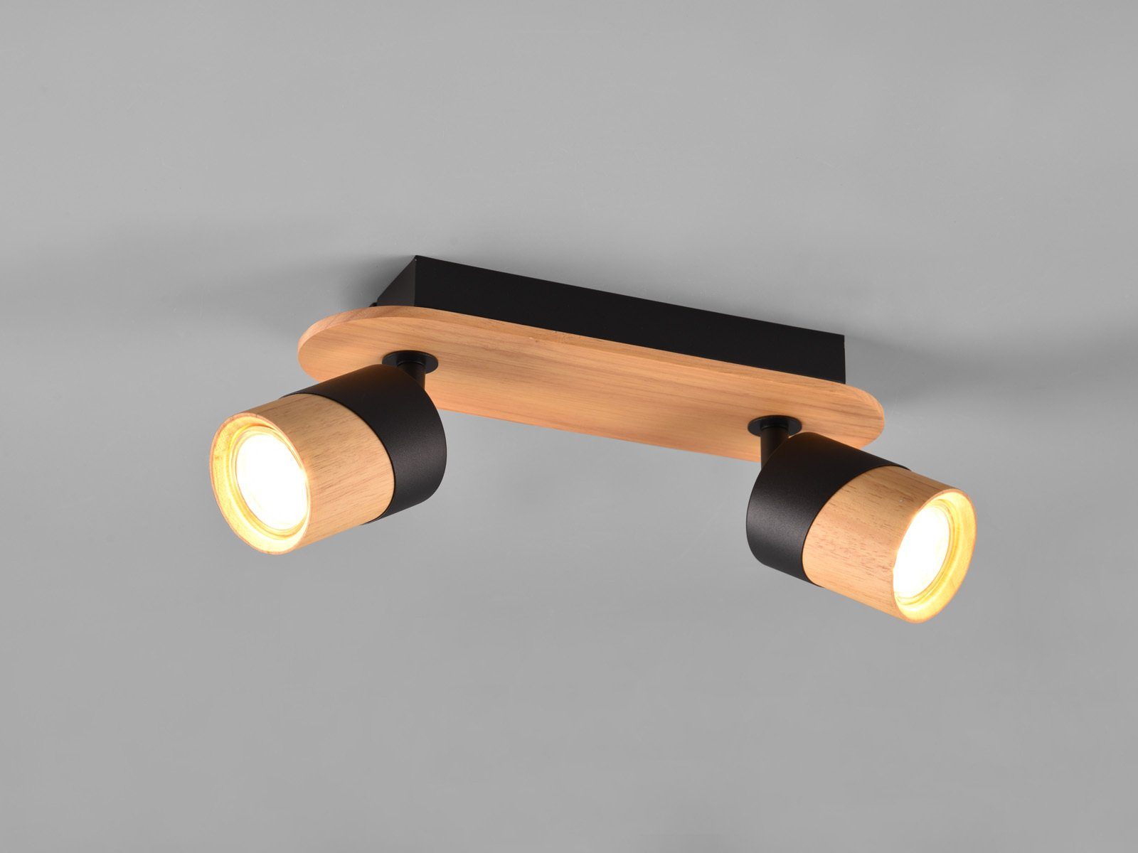 meineWunschleuchte LED Deckenstrahler, Dimmfunktion, LED wechselbar, warmweiß, innen, kleine Holz-lampe Spot schwenkbar, Deckenstrahler Treppenhaus Naturfarben-Schwarz