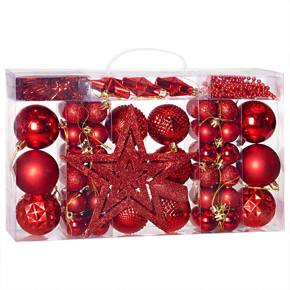 Deuba Weihnachtsbaumkugel (66 St), Weihnachtskugeln 66er Set Weihnachtsbaumkugeln Weihnachtsdeko matt