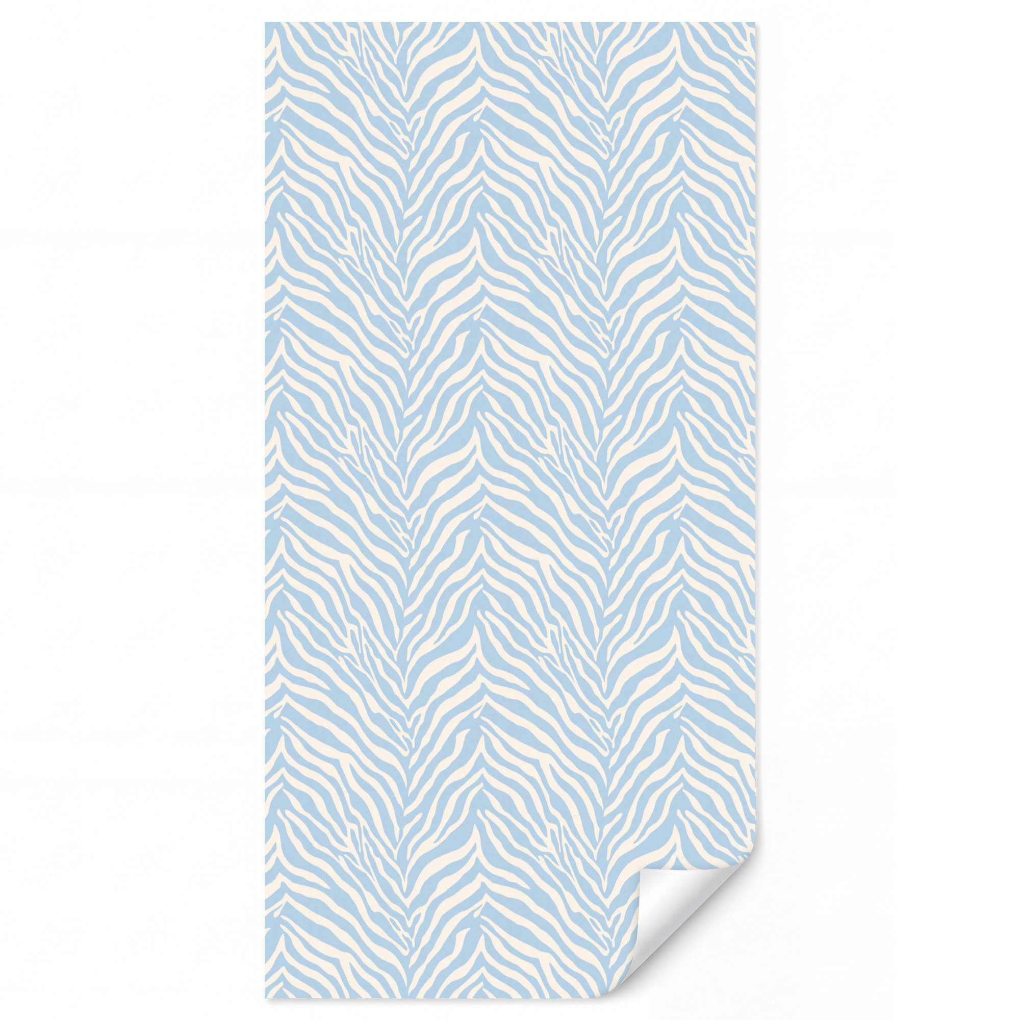 OnlyWow Fototapete Zebra - Motiv - Blau - Weiß, Matt, bedruckt, Wandtapete, Schlafzimmer, Wanddekoration 100x220cm