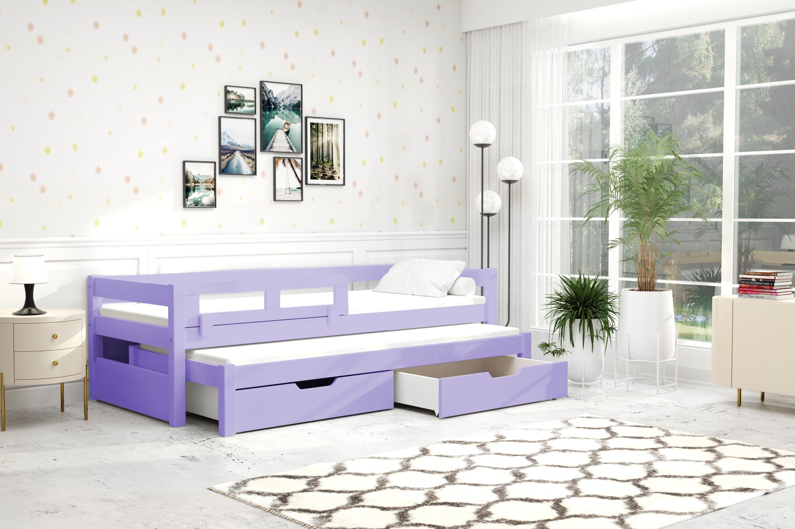 thematys Kinderbett mit Rausfallschutz und Ausziehbett günstig online kaufen