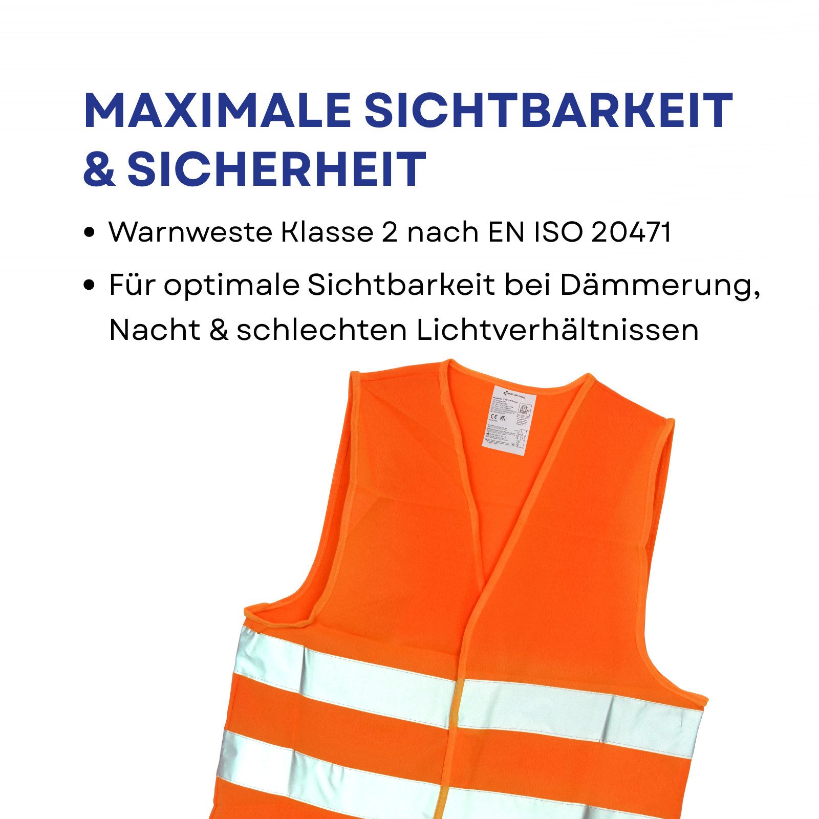 FIRST AID ONLY® Warnweste Warnweste Orange, Sicherheitsweste EN ISO 20471:2013 (4-tlg) Reflektierende Weste für Erwachsene, Einheitsgröße