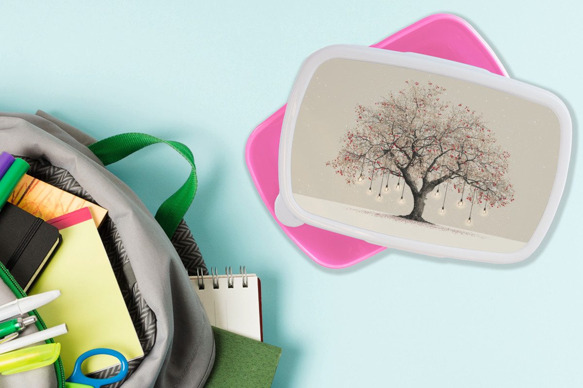 MuchoWow Lunchbox Lichterbaum - Winter - Weihnachten - Mehrfarbig, Kunststoff, (2-tlg), Brotdosen, Lunch Box, Brotbox für Kinder und Erwachsene