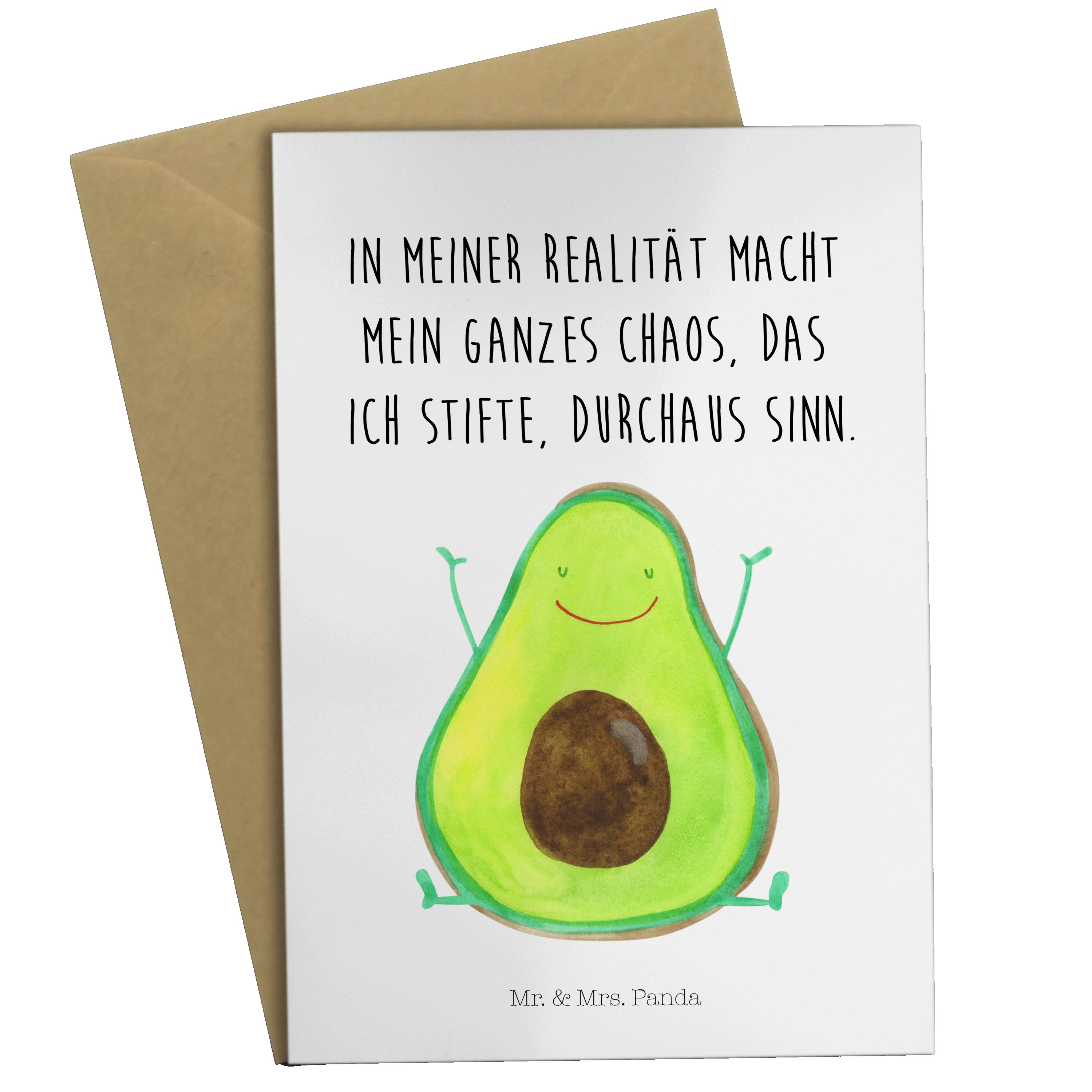 Mr. & Mrs. Panda Grußkarte Avocado Happy - Weiß - Geschenk, Juhuu, Veggie, Einladungskarte, Klap