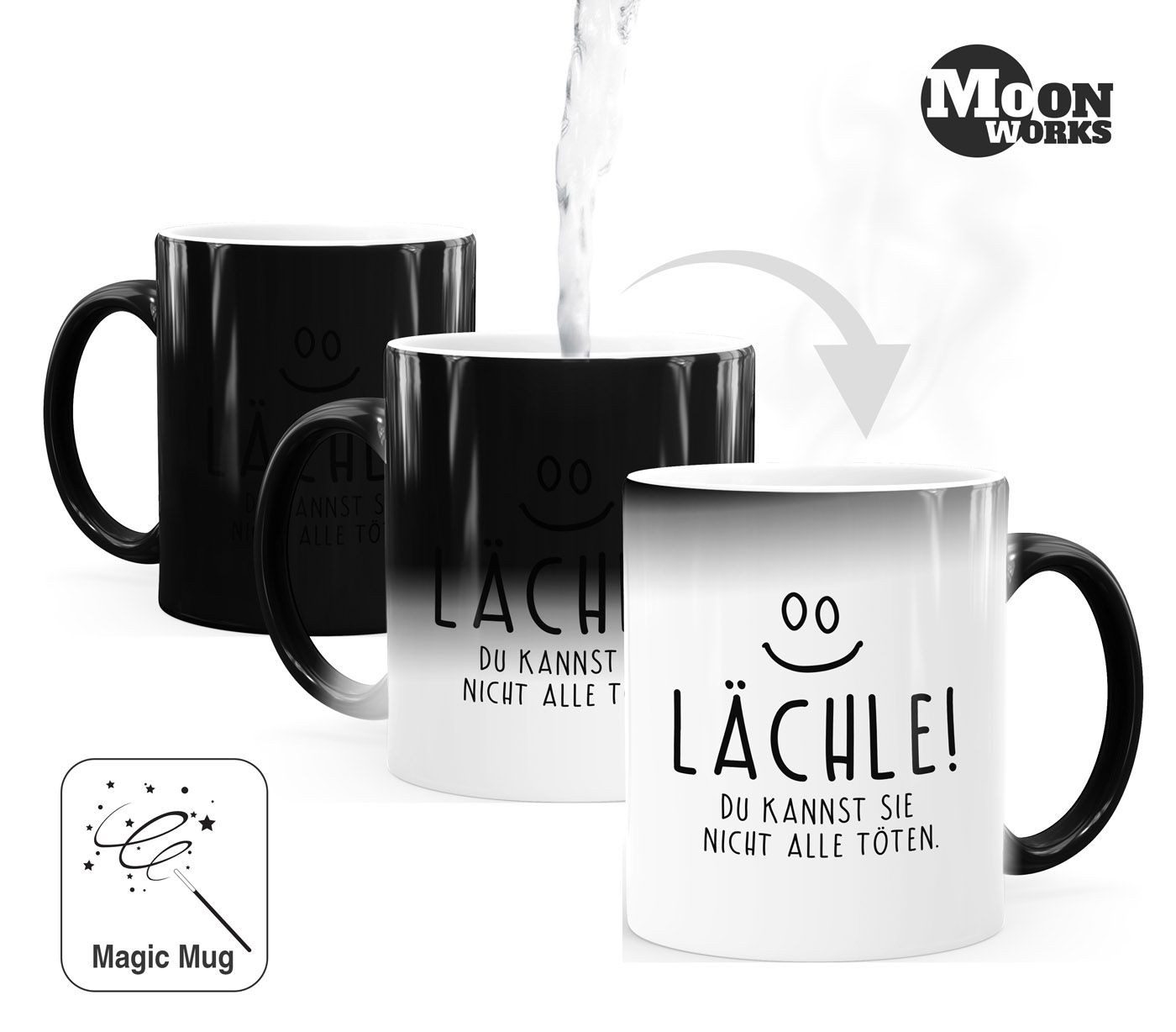 MoonWorks Tasse Zaubertasse Farbwechsel Tasse lustiger Spruch lächle du kannst sie, Keramik