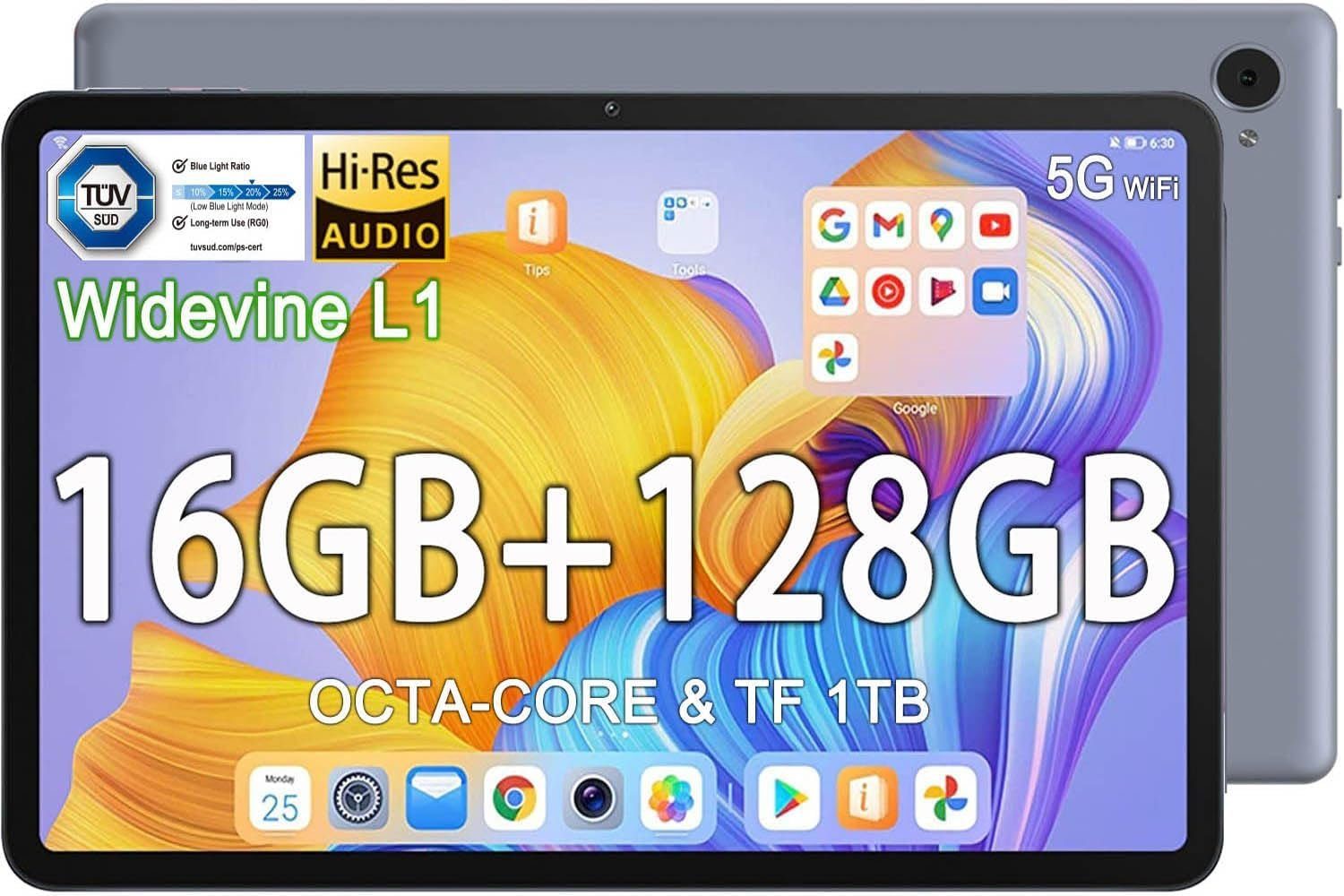 OUZRS 16GB RAM(1TB TF)Gaming Tablet (10.6, 128 GB, Andriod 12, 2.4G, mit  Octa-Core 2.0Ghz 5MP+8MP/5GWLAN Google GMS/5-GPS/WidevineL1/Type-C)