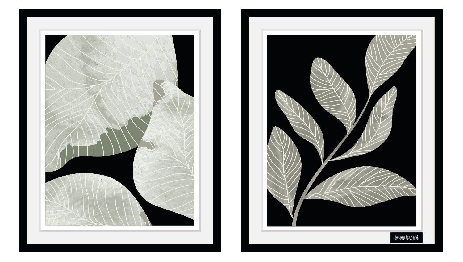 Bruno Banani Bild mit Rahmen Eukalyptus - Gerahmter Digitaldruck - Wandbild, Blätterbilder, Eukalyptus, Kunst, Pflanzen, Pflanzenbilder (Set), 2x 30x40 cm - Holzrahmen - Dekoration - Weißer Rahmen