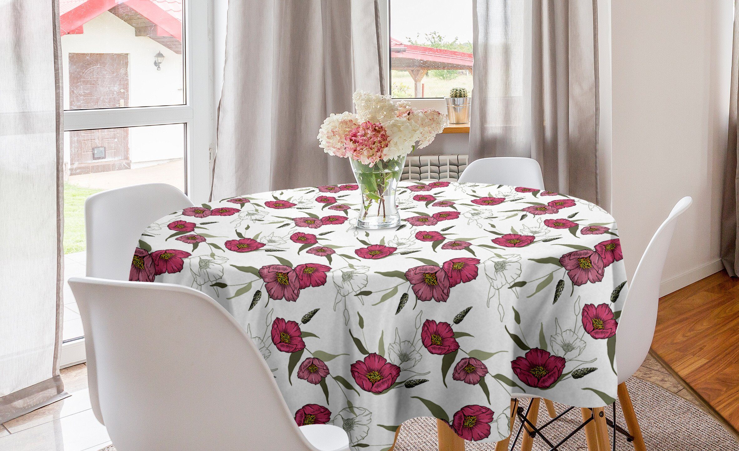 Abakuhaus Tischdecke Kreis Tischdecke Abdeckung für Esszimmer Küche Dekoration, Blumen Botanik Themed rosa Mohnblume