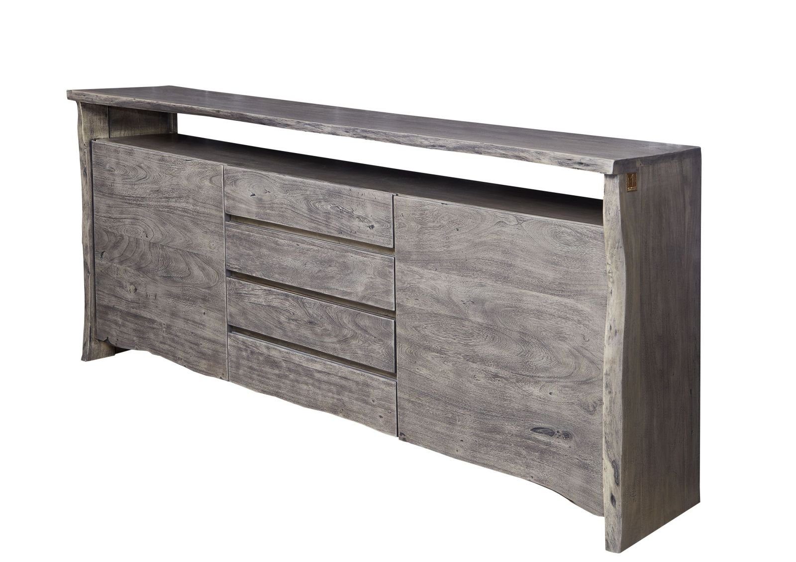 Massivmoebel24 Sideboard (Massivholz), Sideboard Akazie210x45x96 grau lackiert PURE ACACIA #901