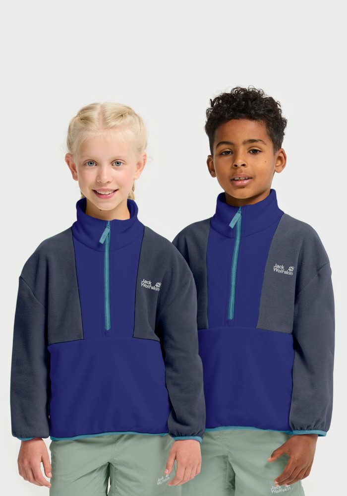 Jack Wolfskin Stehkragenpullover COLORBLOCK TAUNUS HZ K Kinder-Fleecepullover, Colorblocking-Look, Halfzip-Reißverschluss