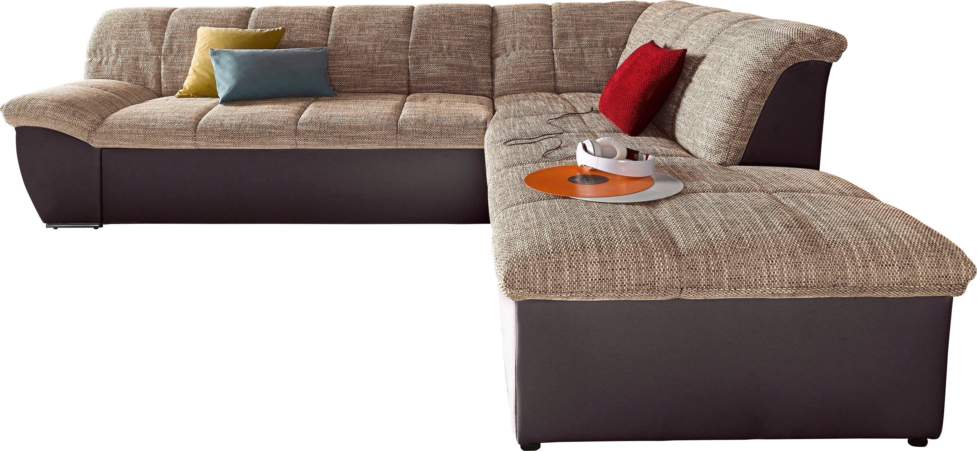 DOMO collection Ecksofa Splash, aktuelle Sitz- und Rückensteppung, Materialmix, L-Form, wahlweise mit Bettfunktion