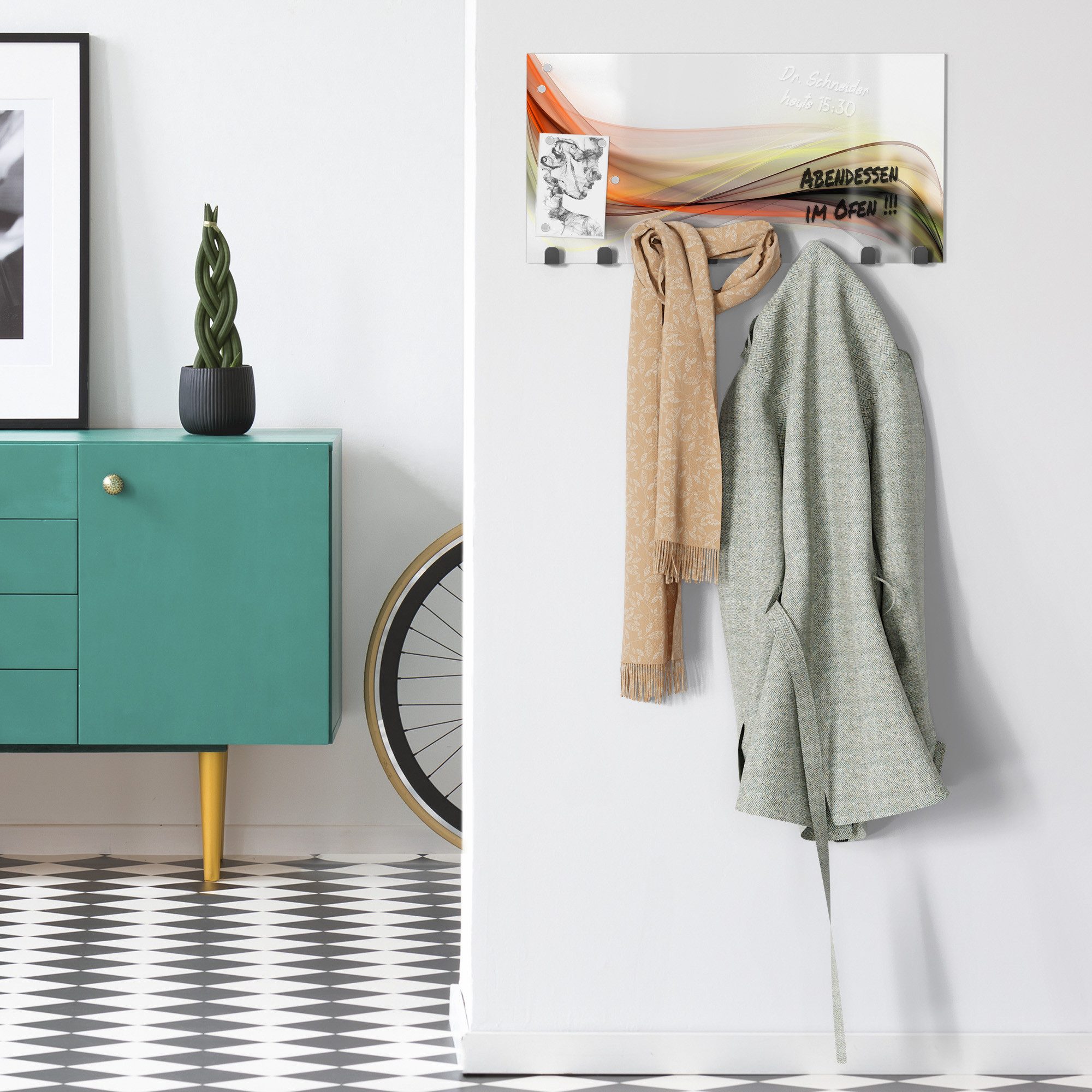 DEQORI Kleiderhaken 'Buntes Farbenspiel', Glas Garderobe Paneel magnetisch beschreibbar