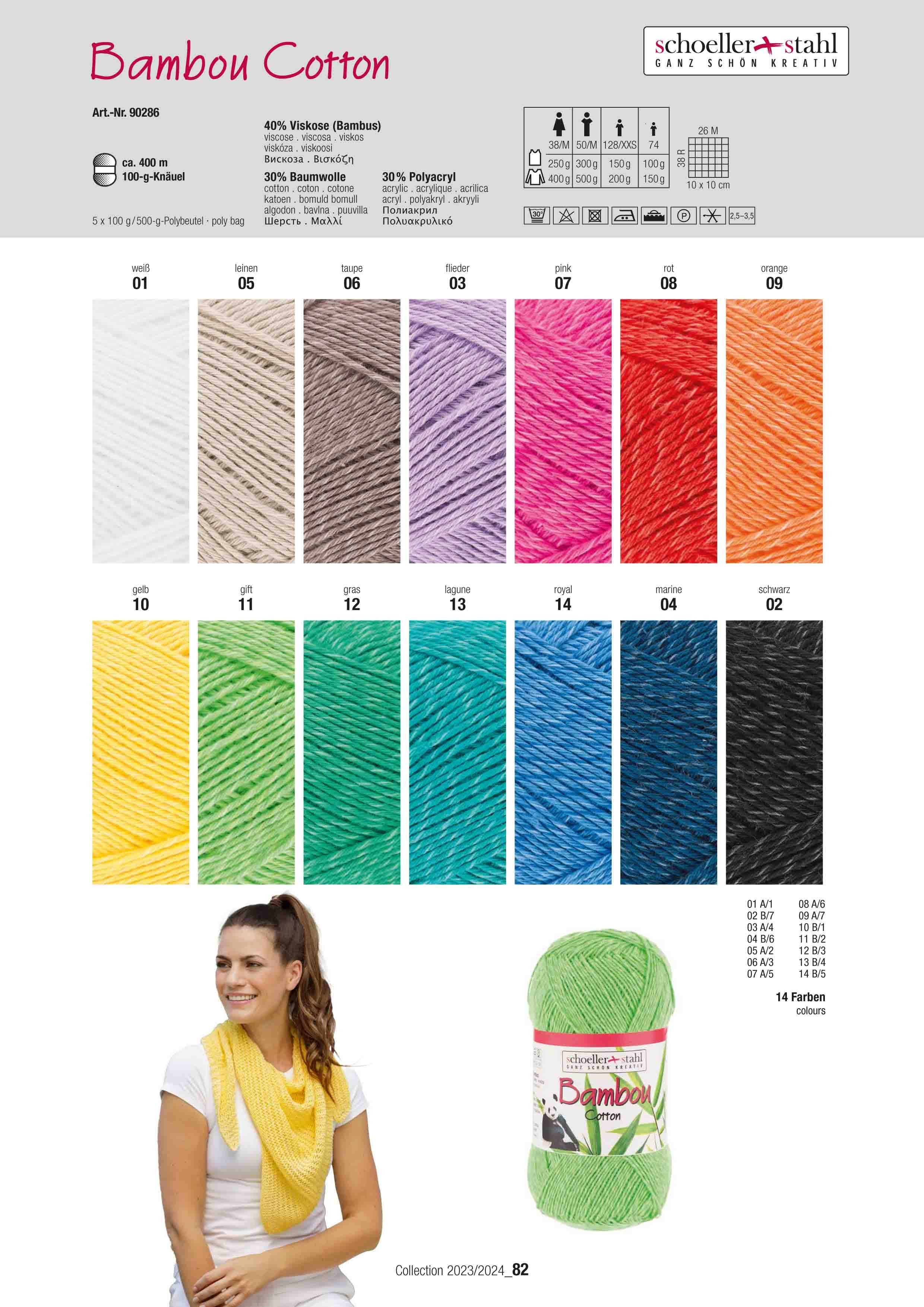 Schoeller + Stahl Garn Bambou Cotton Häkelwolle, 400,00 m, 14 klassische und leuchtende Farben