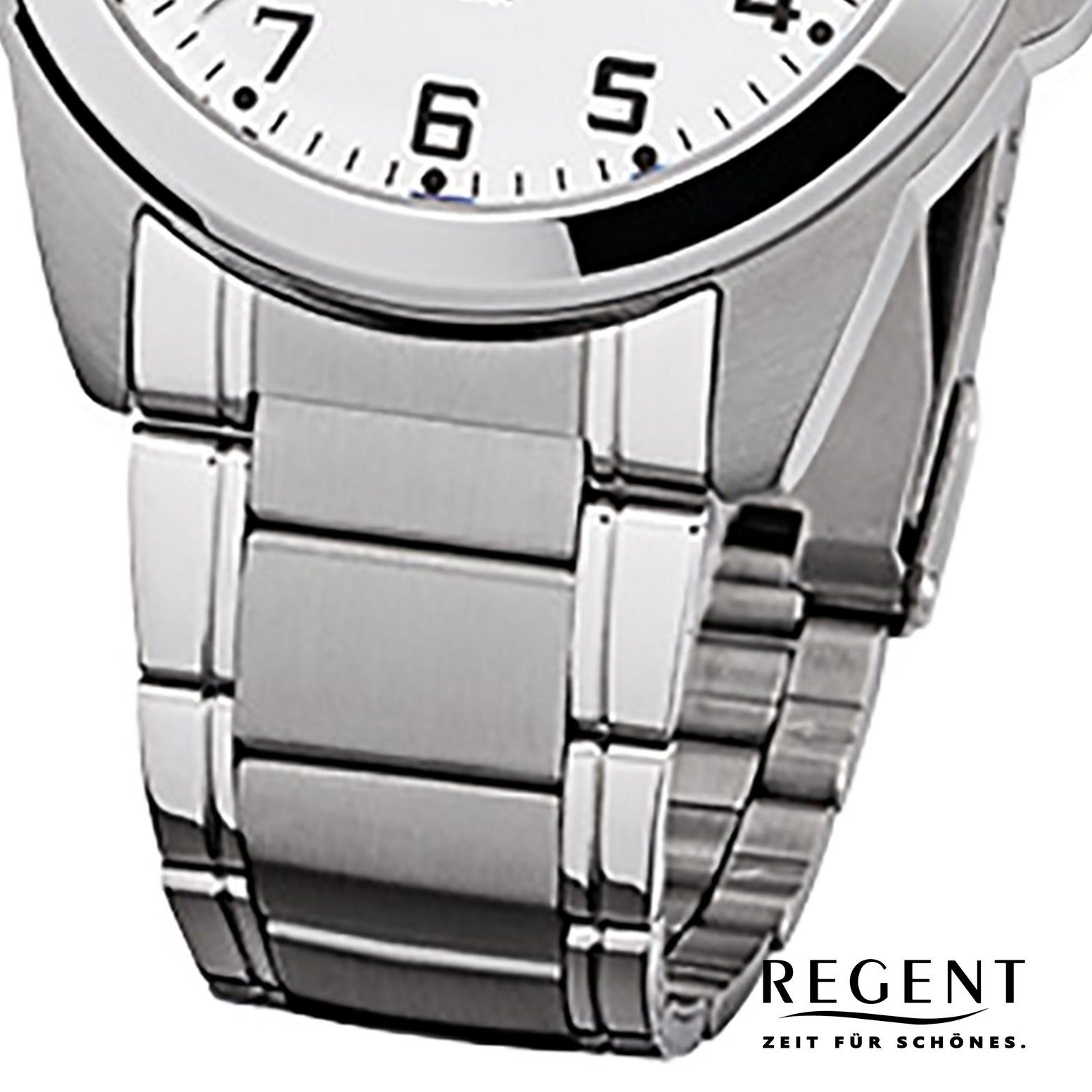 Regent Quarzuhr Regent Herren-Armbanduhr Armbanduhr rund, Edelstahlarmband mittel 39mm), Analog, Herren silber grau (ca